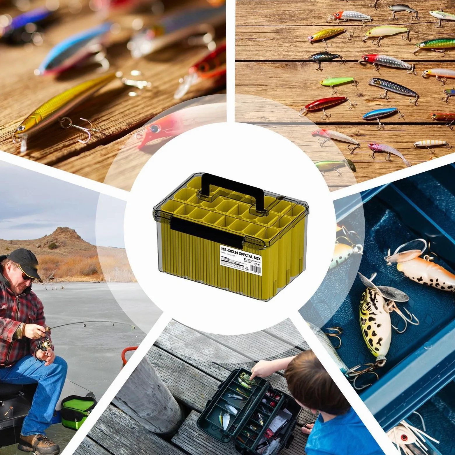 Caja de equipo de impermeable, caja de aparejos de impermeable, asiento y correas acolchados, caja de aparejos de señuelo de , bandejas de almacenamiento de aparejos de , cajas | impermeable para aparejos de pesca Para Cebos, Anzuelos, Crankbaits, Cuchara