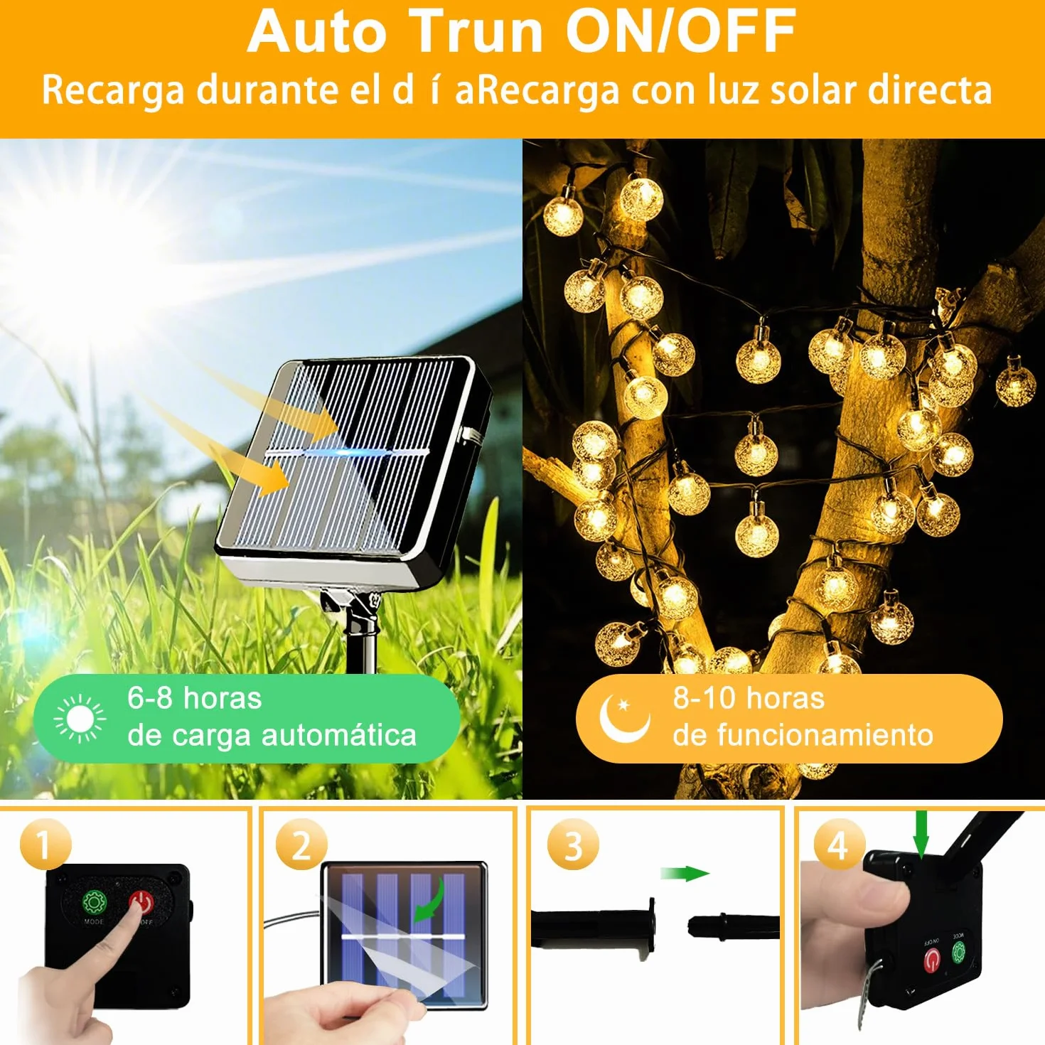 Taiyongkang Guirnaldas Luces Exterior Solar 30 LED 8 m IP65 Cadena de Luces Solares Blanco Cálido