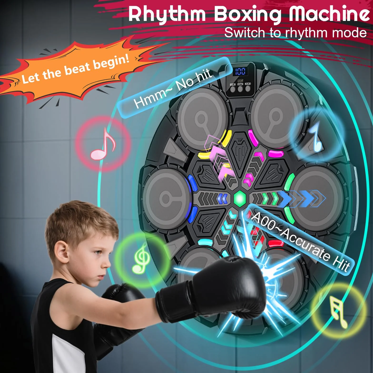 Máquina de Boxeo Musical, Máquina de Boxeo Musical Bluetooth Inteligente con Guantes de Boxeo, 6 Velocidades, 2 Modos, Modo de Conteo, Regalos para Niños, Adultos