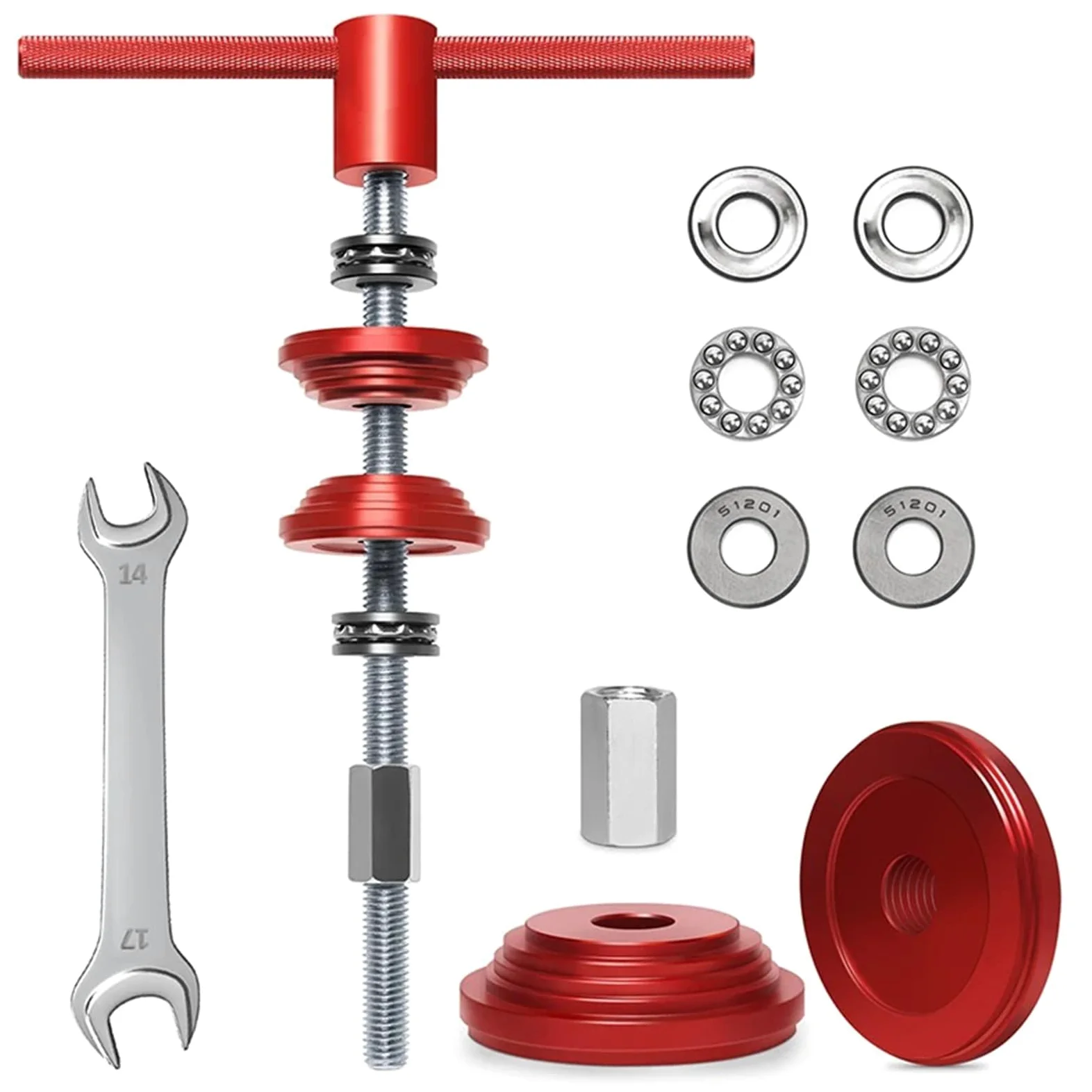 Herramientas de instalación auriculares para bicicleta, pedalier montaña, herramienta presión tensor extractor cadena(Red)