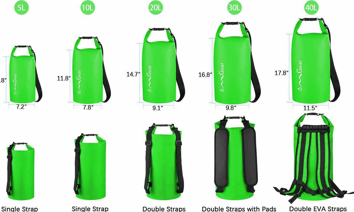 OMGear - Mochila Impermeable con Bolsa Seca para teléfono, 40 L/30 L/20 L/10 L/5 L, Bolsa Seca Flotante para Kayak, navegación y Actividades al Aire Libre