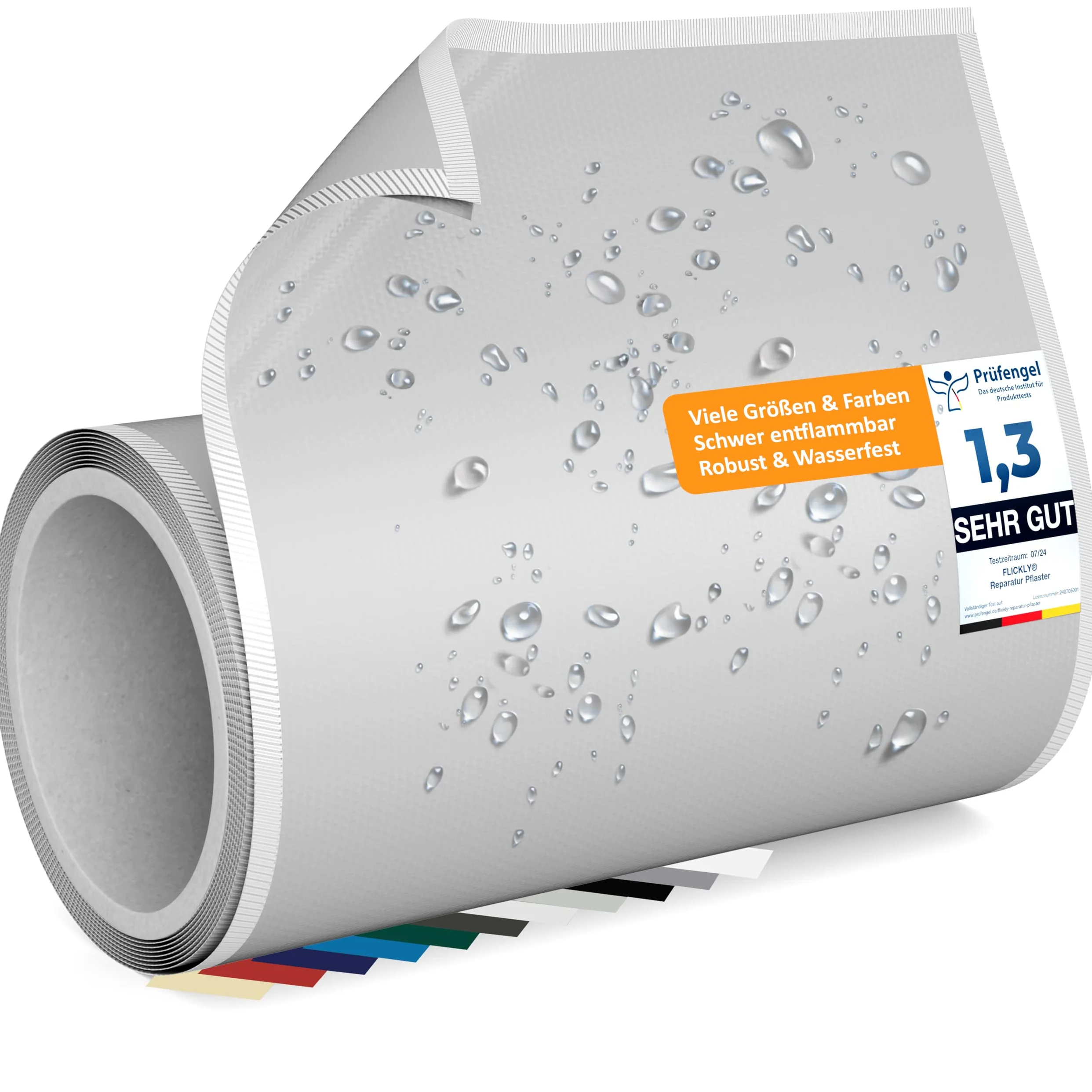Parches de reparación autoadhesivos | para camiones, remolques, tiendas, toldos, campings, toldos, piscinas | disponibles en muchos colores | 2,5 m x 200 mm | Gris Luminoso (RAL 7035)