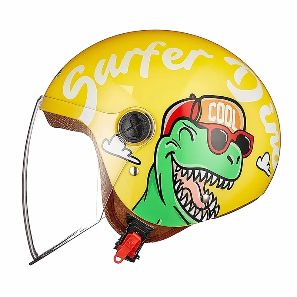 Casco Moto Niño Jet con Visera Cierre Rápido Desmontable Lavable 48-55cm Amarillo