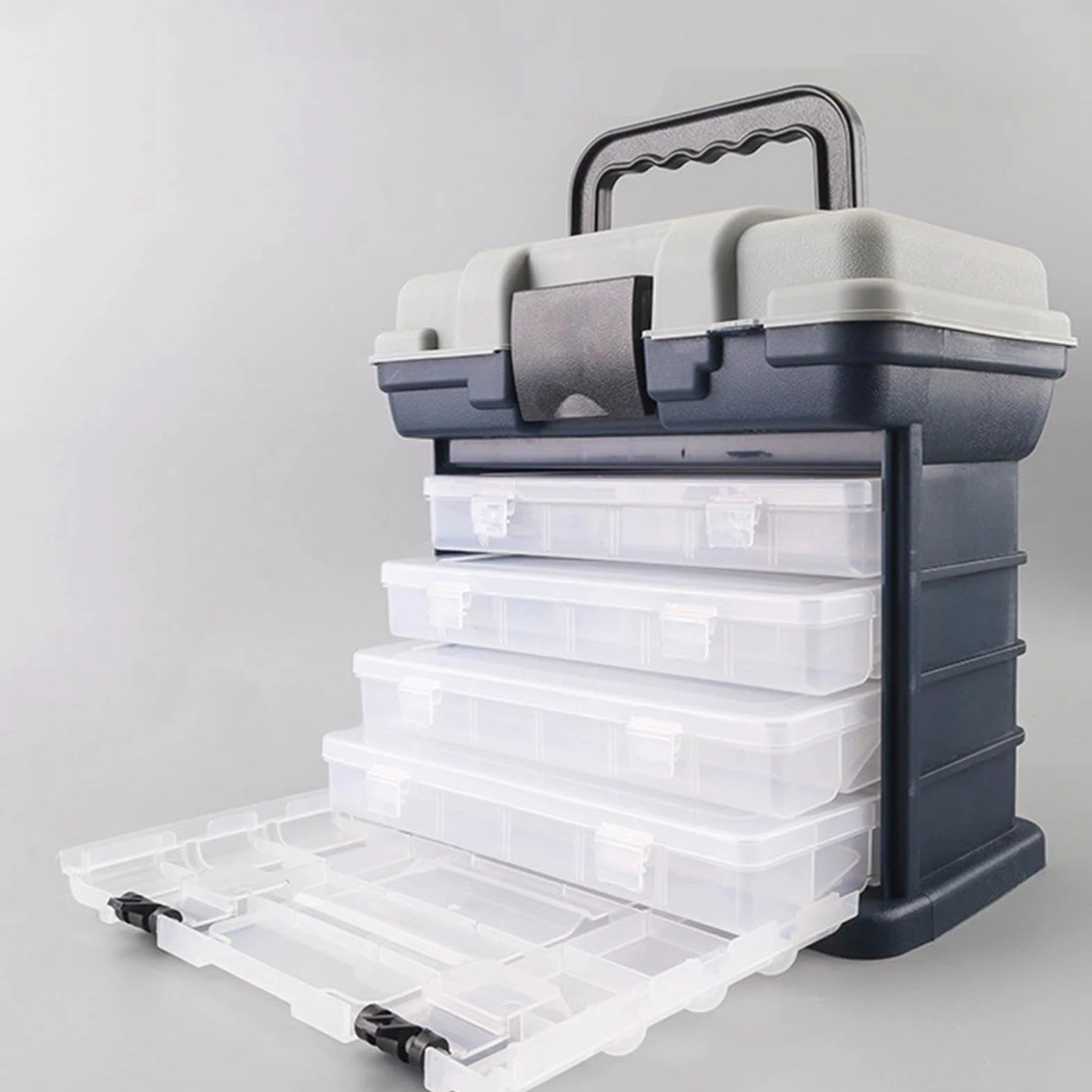 Caja de aparejos de pesca, organizador portátil de aparejos de pesca de ABS, múltiples compartimentos, almacenamiento de aparejos de pesca con 4 cajones, organizador de caja de aparejos, caja | ABS, múltiples compartimentos, almacenamiento de aparejos de