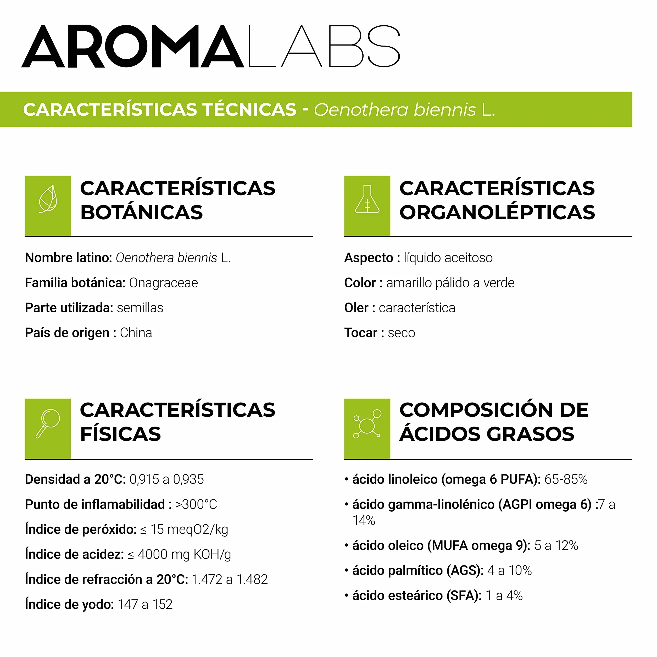 Aceite de Onagra BIO 250 mL Aceite Vegetal Virgen Certificado AB Aroma Labs