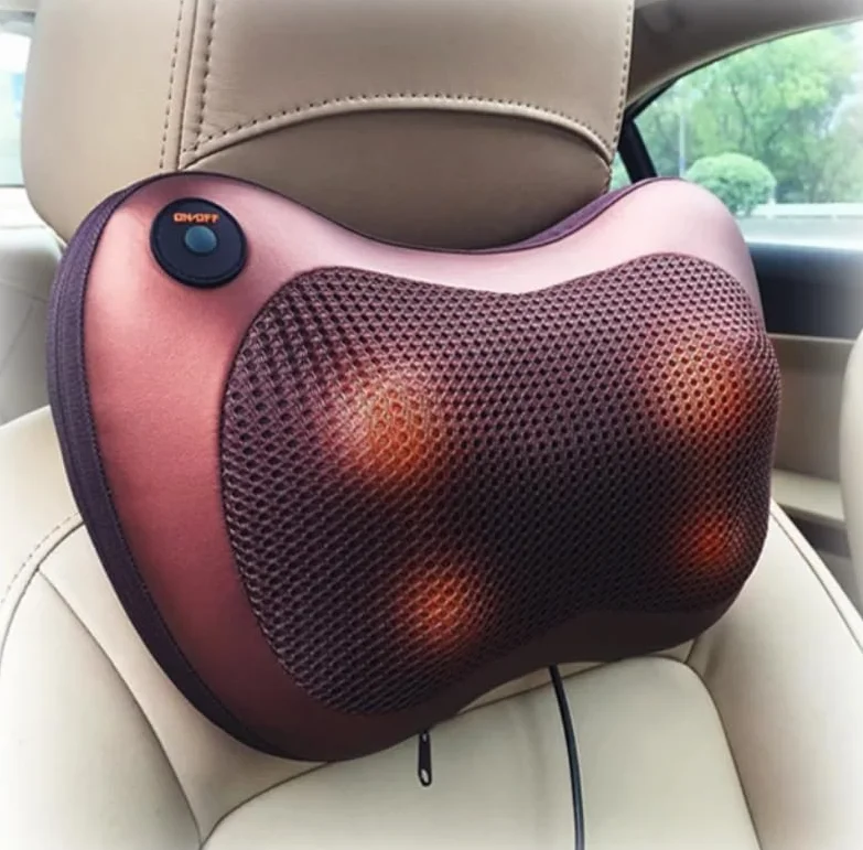 Cojín de Masaje SHIATSU Eléctrico con Calor y Terapia Magnética, Masajeador Cervical, 4 Rodillos