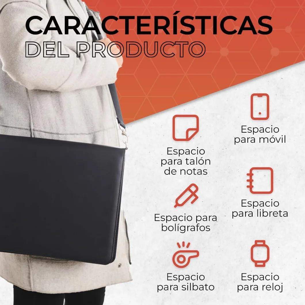 Carpeta de Entrenador de Baloncesto con Correa Bandolera, Pizarra, Rotulador, Silbato, Talón, Libreta y Reloj