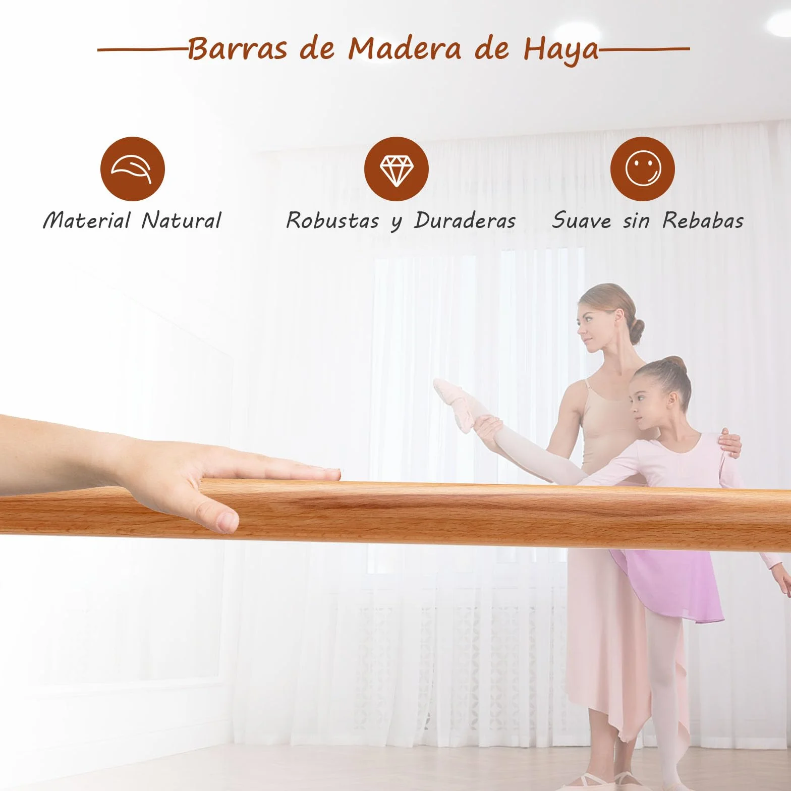 GOPLUS Barras de Ballet Portátil de 122 CM, Barra de Baile Independiente con Alturas Ajustables de 4 Posiciones, 2 Barras de Madera Maciza, Marco de Metal Resistente, Doble Barra de Ballet