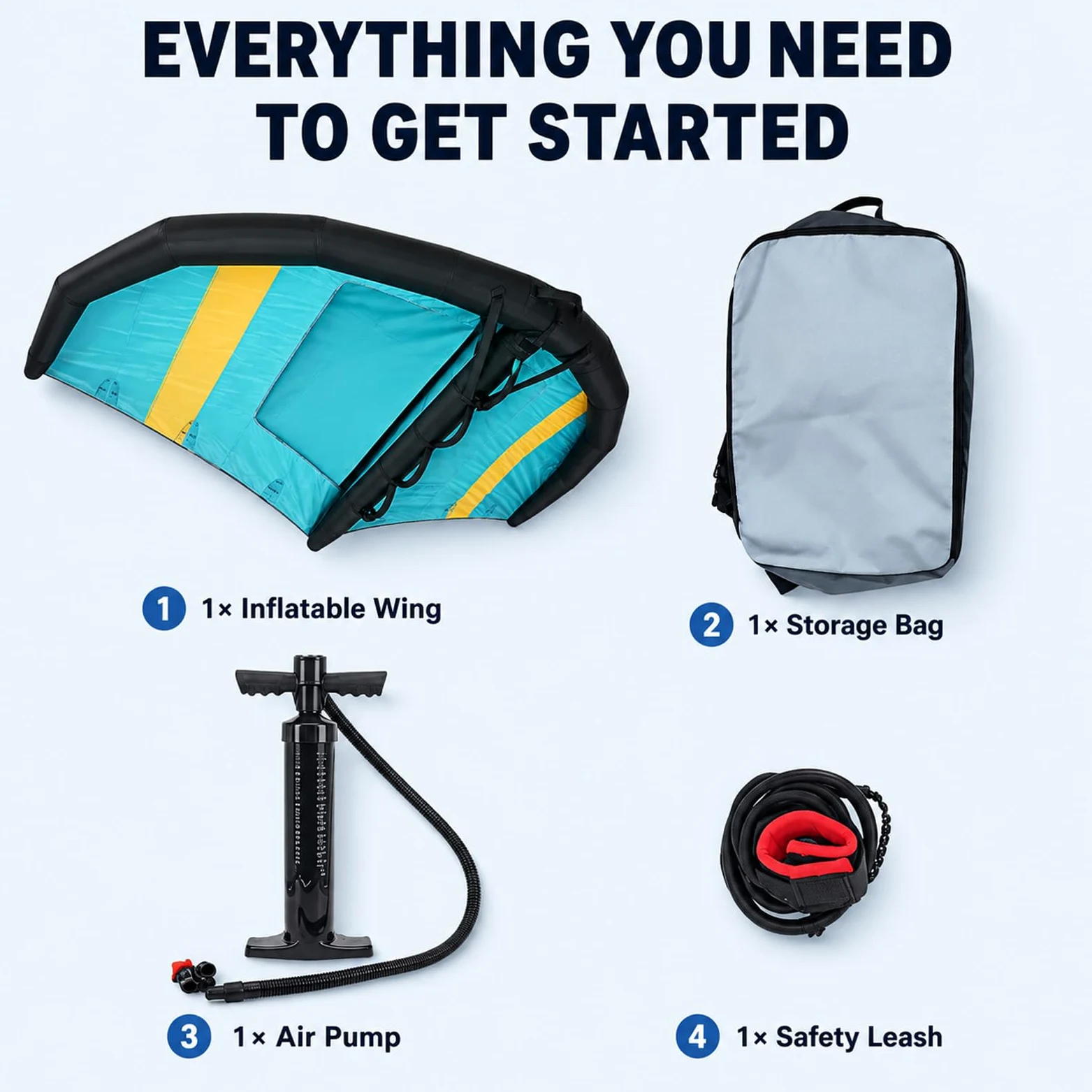 Ala de Surf Hinchable Portátil para Wing Foil y Deportes Acuáticos | Poliéster y TPU, Correa Incluida, Tres Tamaños Disponibles, Montaje Sencillo y Transporte Compacto
