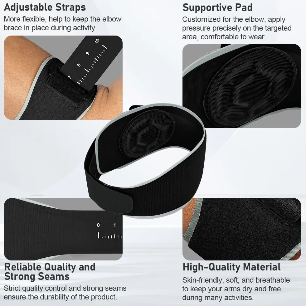 Coderas Epicondilitis Cinta de Codo Tenista con Almohadilla de Silicona 3D Ajustable para Tendinitis Alivio del Dolor Negro