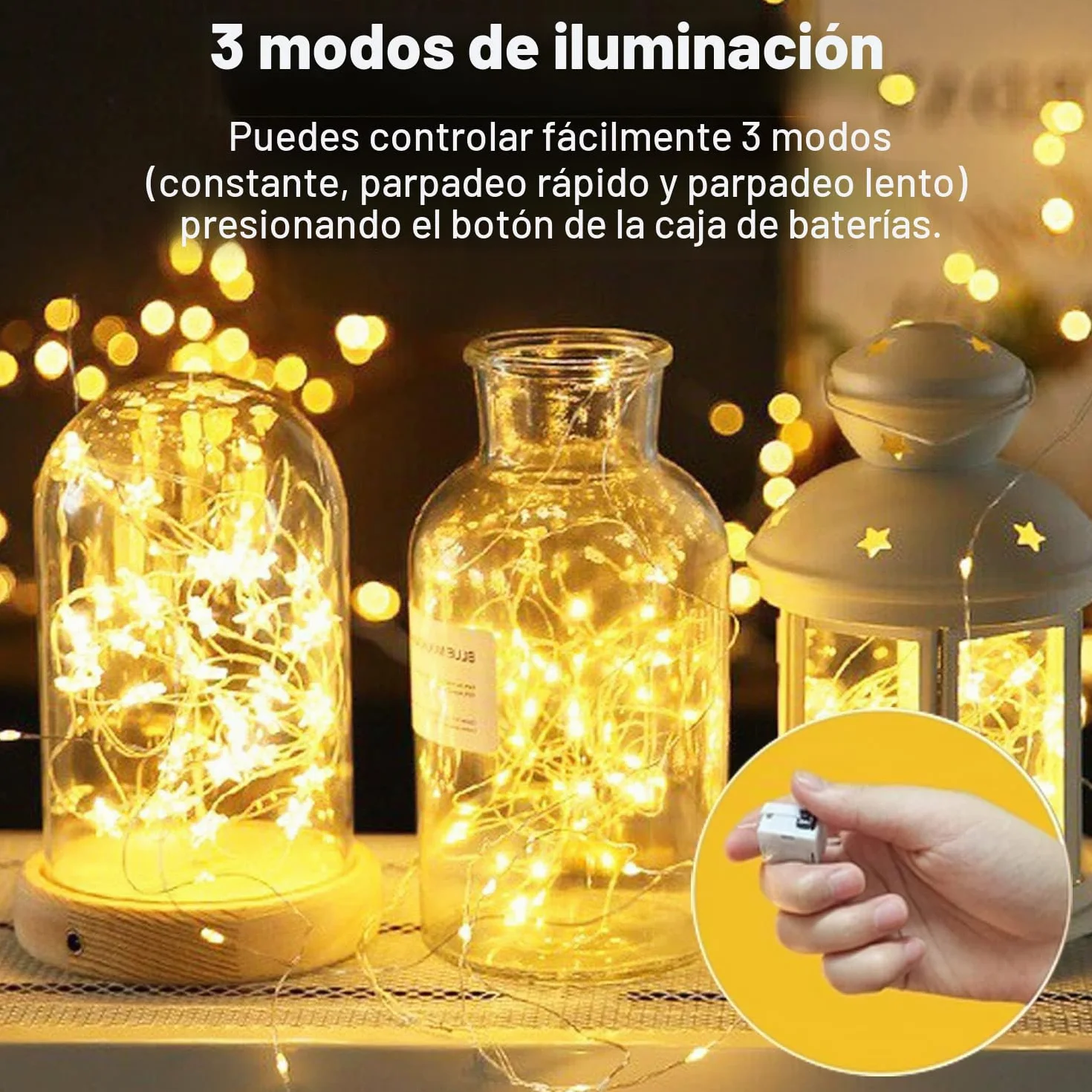 Cadena de luces LED 6 Guirnaldas a pilas 2m 20 LEDs Blanco cálido