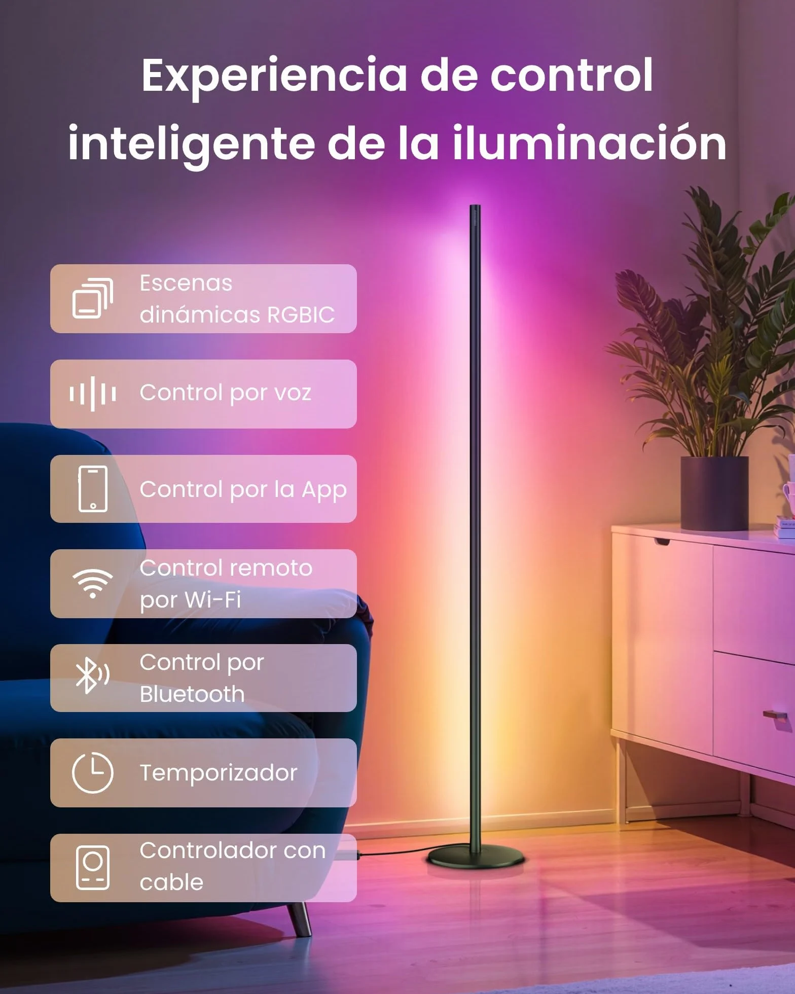 SwitchBot Matter RGBICWW Lámpara de Pie LED, Blanco Cálido y Frío, 16 Millones Colores, 1200lm, Compatible con Apple Home, Alexa, Google Home