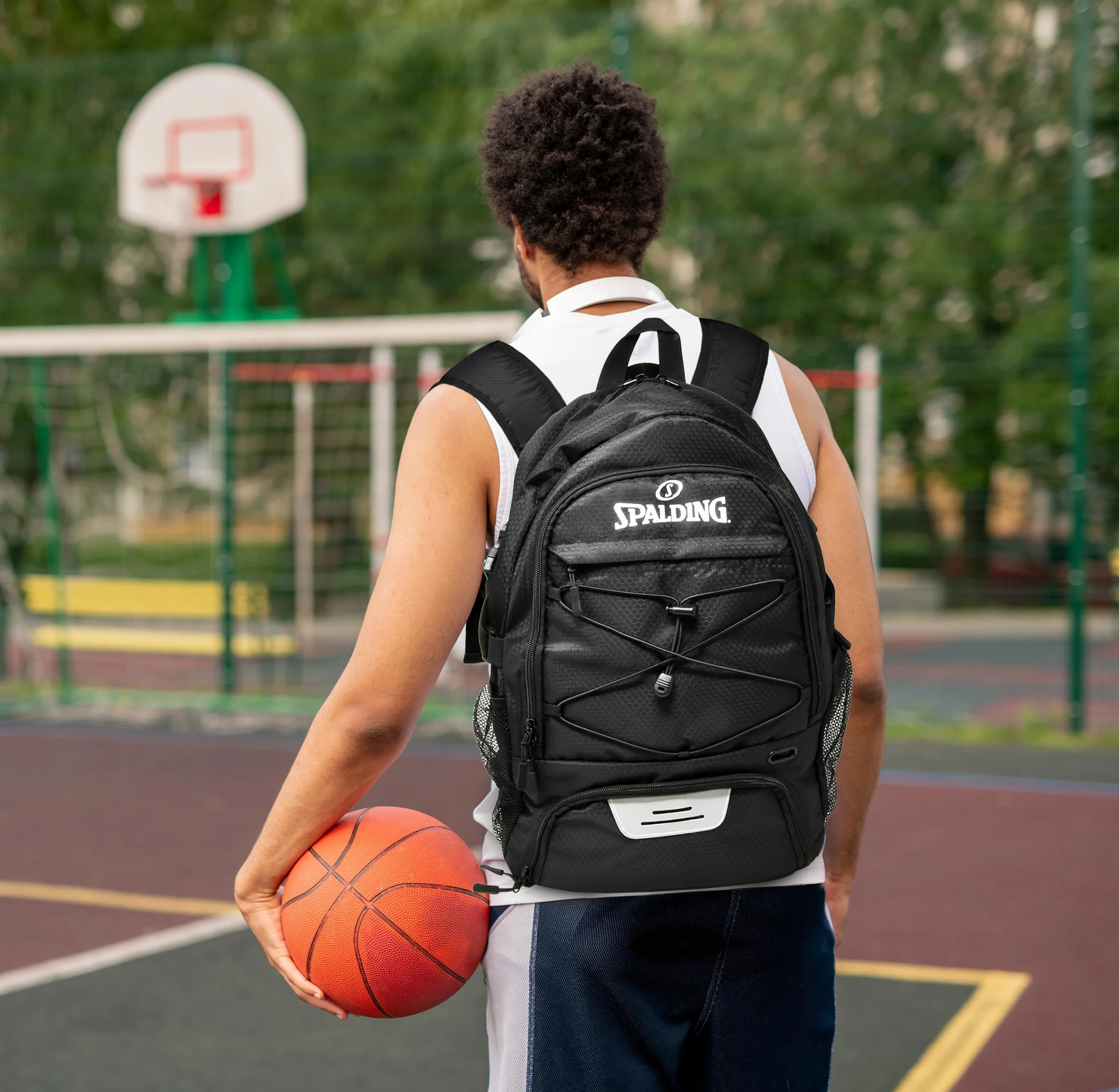 Spalding Mochila de Baloncesto Negra Compartimento Zapatos Pelota