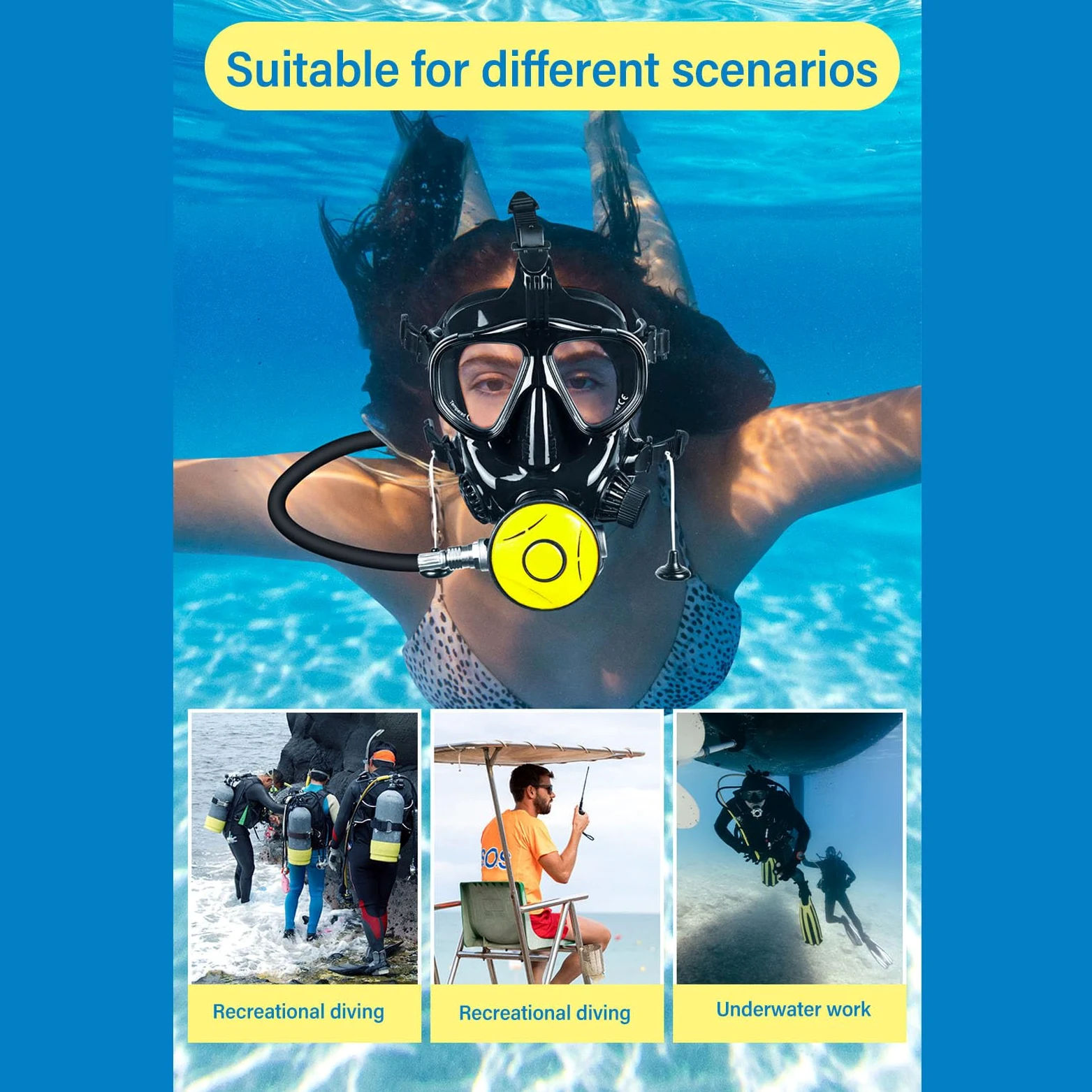 Jectse Equipo de Buceo con Tanque de Buceo, Mini Tanque de Buceo de 1 L con Máscara de Buceo de Cara Completa, Cilindro de Oxígeno de Buceo Pequeño de Buceo Portátil con Soporte para