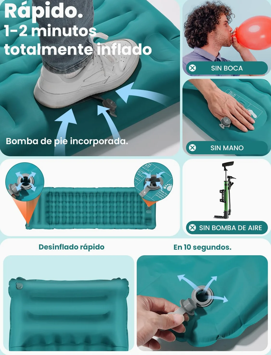 Glymnis Esterilla Camping Ultraligera con Almohada, Colchón Hinchable Individual con Bomba de Pie para Viajes, Exteriores, Senderismo
