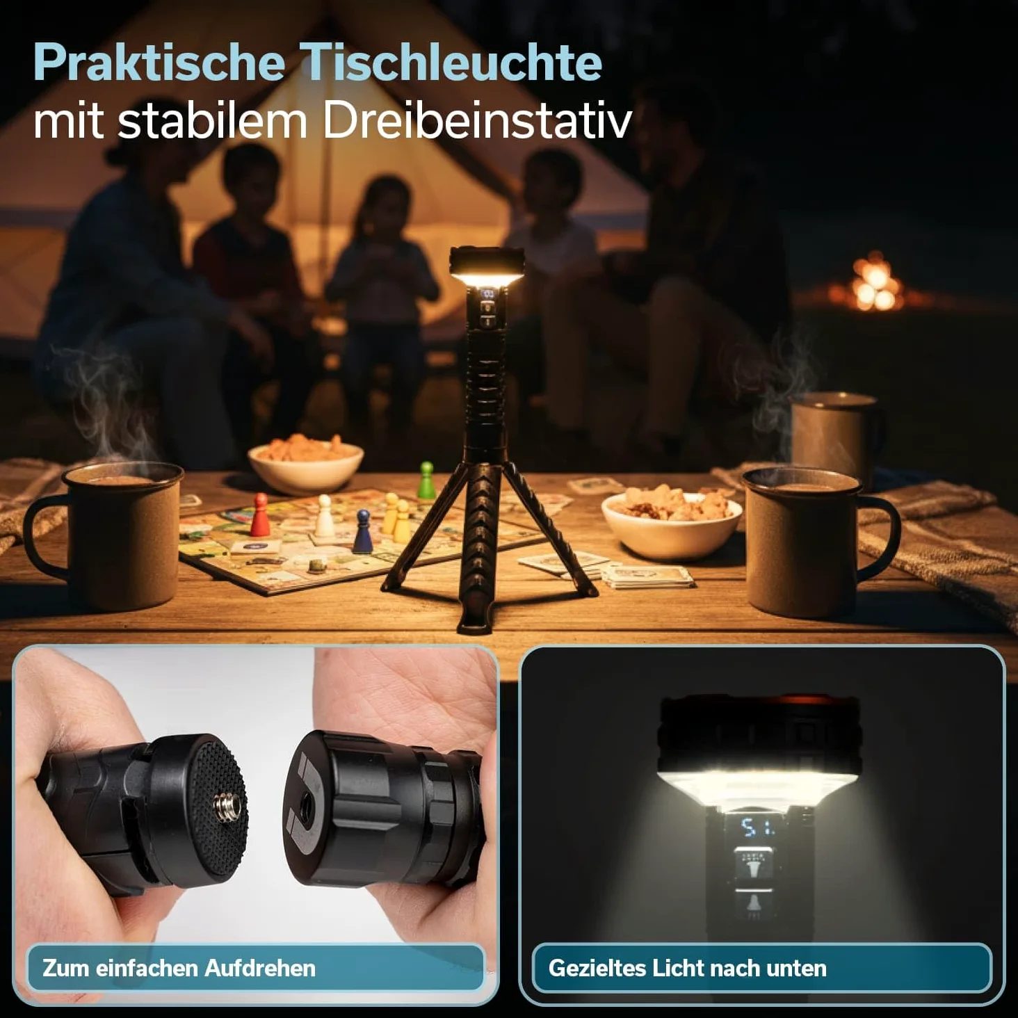 skandika Linterna LED Lyska – Linterna de camping 2 en 1 con LED COB – batería recargable | con imán - luz LED - linterna de mano - para actividades al aire libre - senderismo