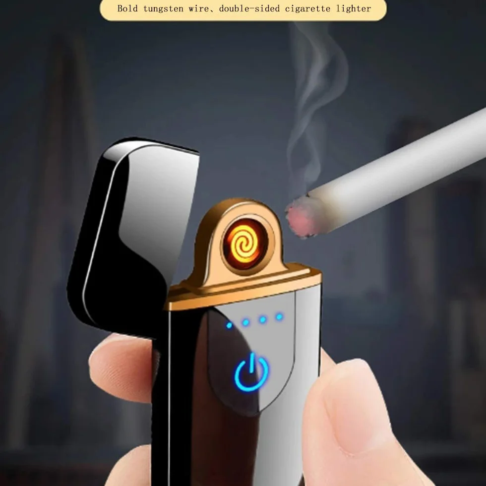 Encendedor de Arco Electrónico Recargable USB, Mechero Táctil Resistente al Viento, Encendedor de Cigarrillos de Bolsillo (Negro)