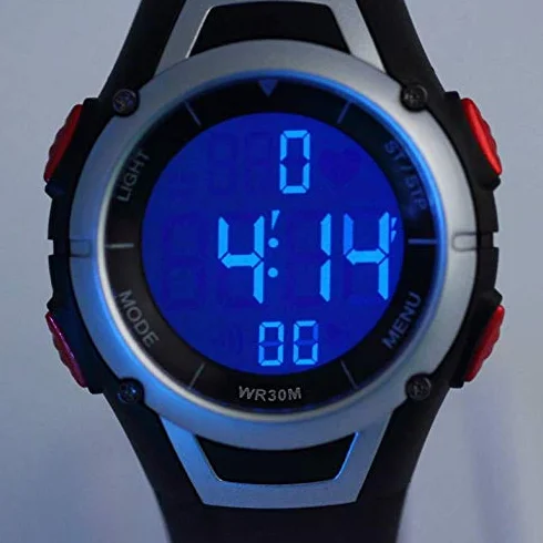 Reloj deportivo impermeable con monitor de frecuencia cardíaca inalámbrico de 3 metros, negro