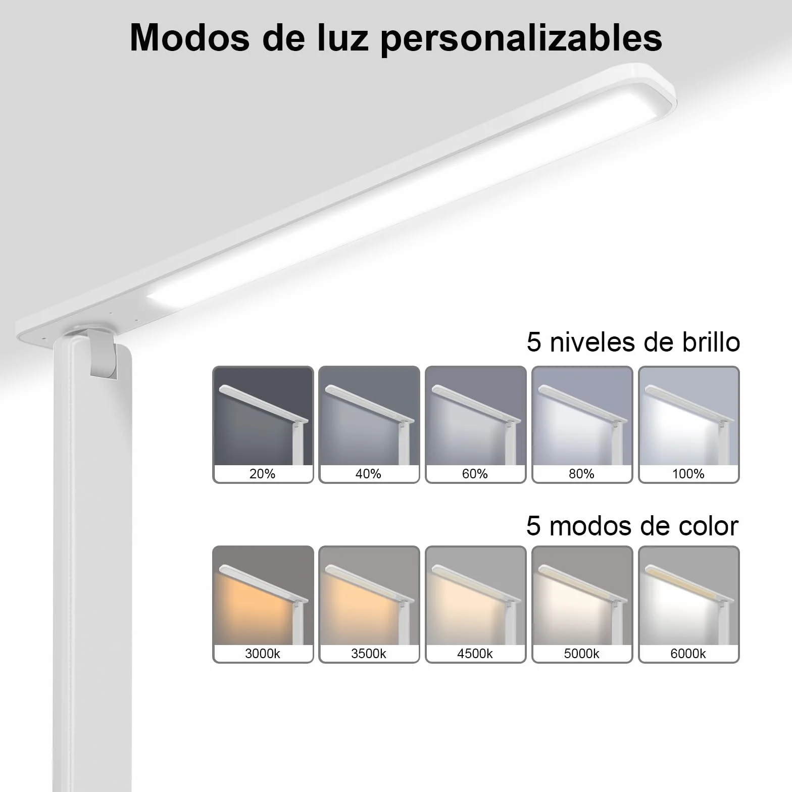 Lámpara LED Escritorio Flexo con Luz Nocturna Control Táctil Puerto USB 5 Niveles 5 Modos Blanco