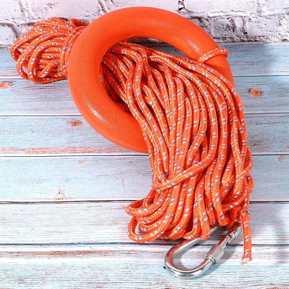 Cuerda Salvavidas Reflectante de PVC de 6MM de Diámetro y 30M con Anillos de Gancho, Equipo Salvavidas para Rescate en Piscinas