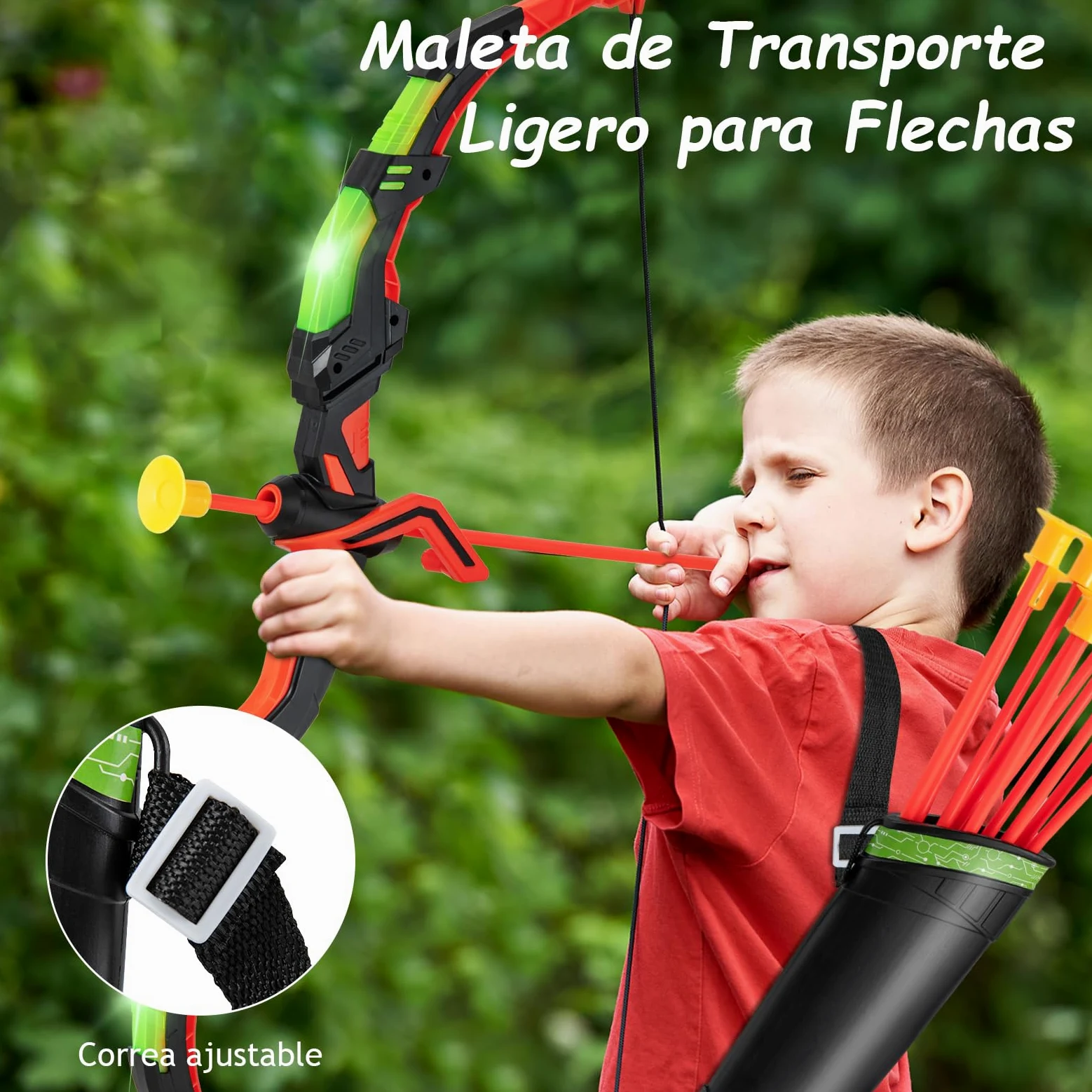 GOPLUS Juego de Arcos y Flechas para Niños, Set de Tiro con Arco LED con 20 Flechas con Ventosa, 2 Carcajs, Diana Desmontable, Set de Tiro al Aire Libre para Niños de 3 a 12 Años