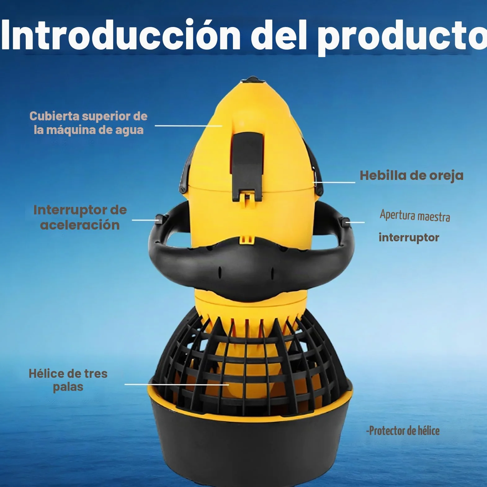 Scooter subacuático para Piscina, Scooter subacuático, Scooter de Buceo para Deportes acuáticos con Manillar, Scooter acuático Compacto y portátil para Adultos y niños