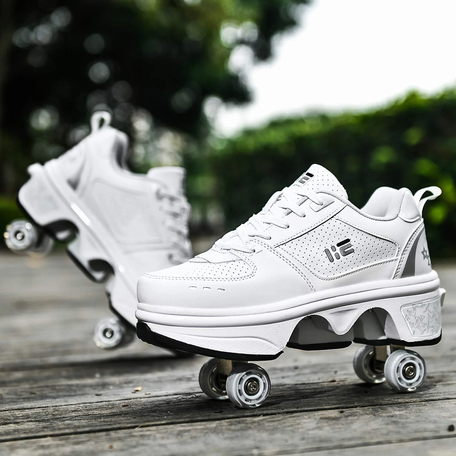 Zapatos con Ruedas para Hombres/Mujeres, Patines Deformados, Zapatillas Casuales, Zapatos De Rodillo para Adultos/Niños,Silver-EU36/UK3