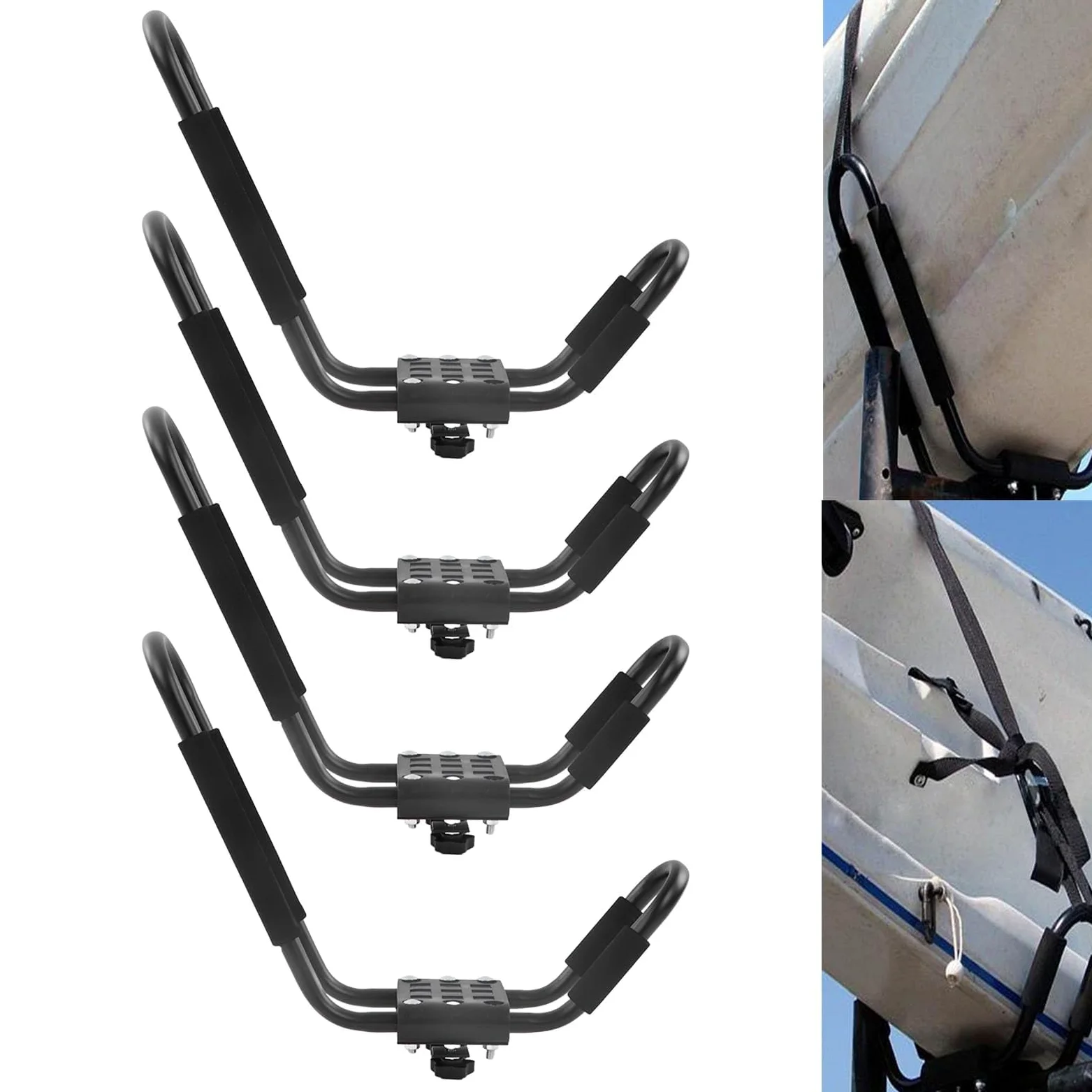 2 pares de barras de techo para kayak, soporte para kayak para coche, soporte para barco, soporte J Bar para canoa, tablas de remo, esquí, 68 kg, 150 kg
