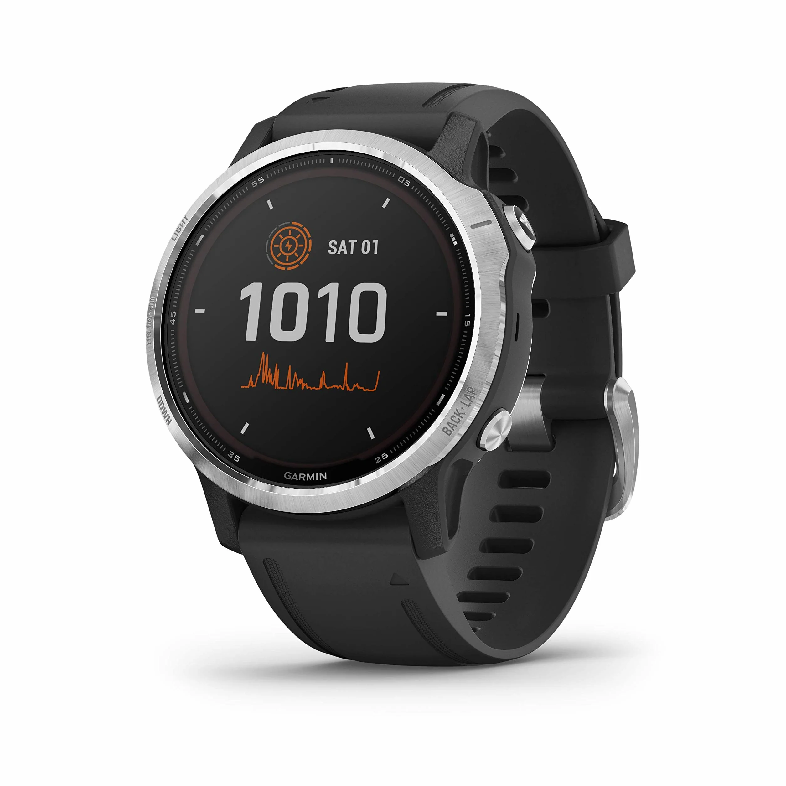 Garmin Fēnix 6S Solar - Reloj GPS multideportivo alimentado por energía solar, características avanzadas de entrenamiento y datos, plateado con correa negra (renovado)