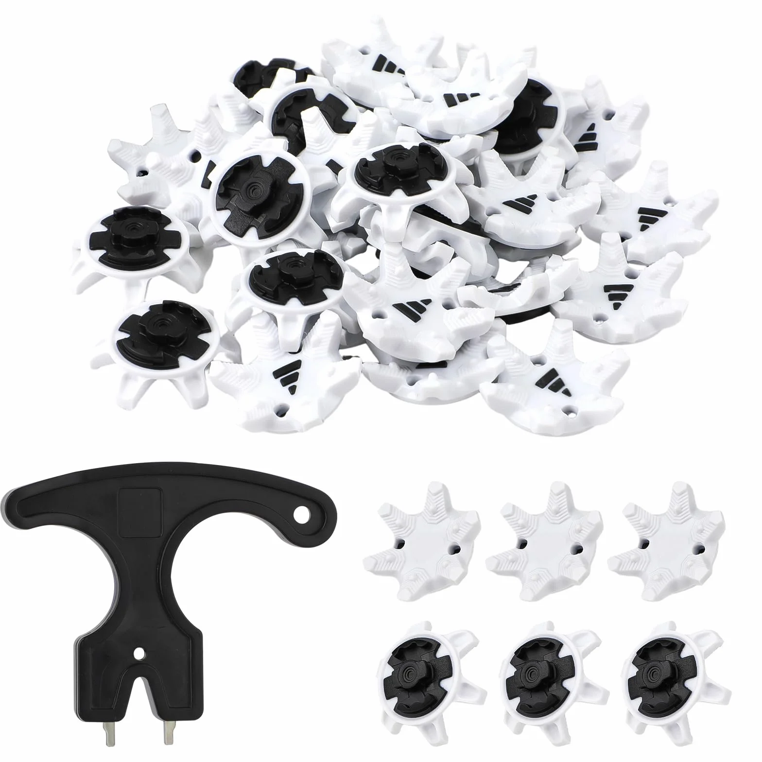NQEUEPN 31uds Tacos Zapatos Golf, Tacos de Clavos para Zapatos de Golf con Llave Fácil Instalación Reemplazos de Pasadores de Clavos de Golf para Zapatos de Golf(Blanco Negro)