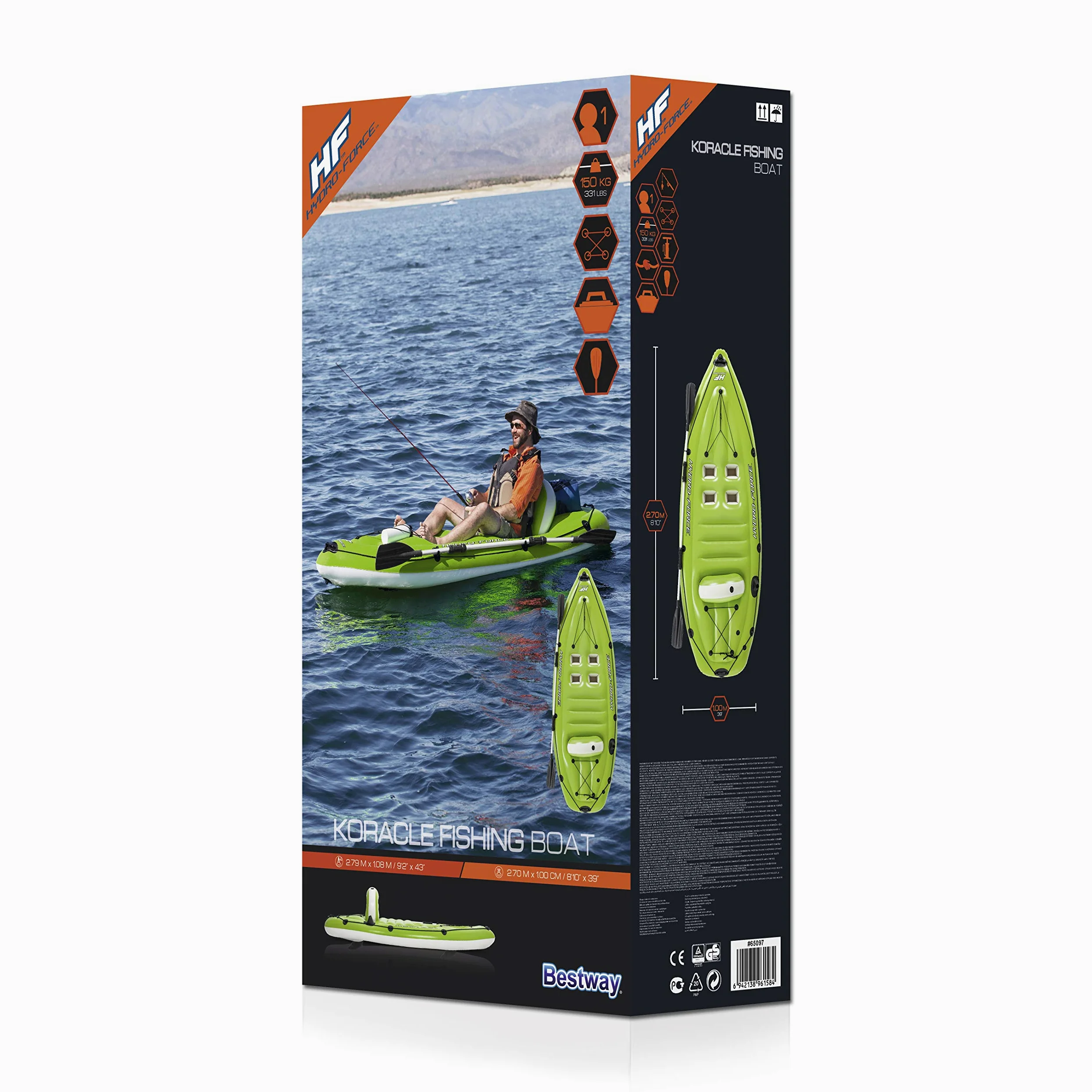 BESTWAY 65097 - Kayak Hinchable Hydro-Force Koracle 270x100 cm Individual con Remo y Bomba