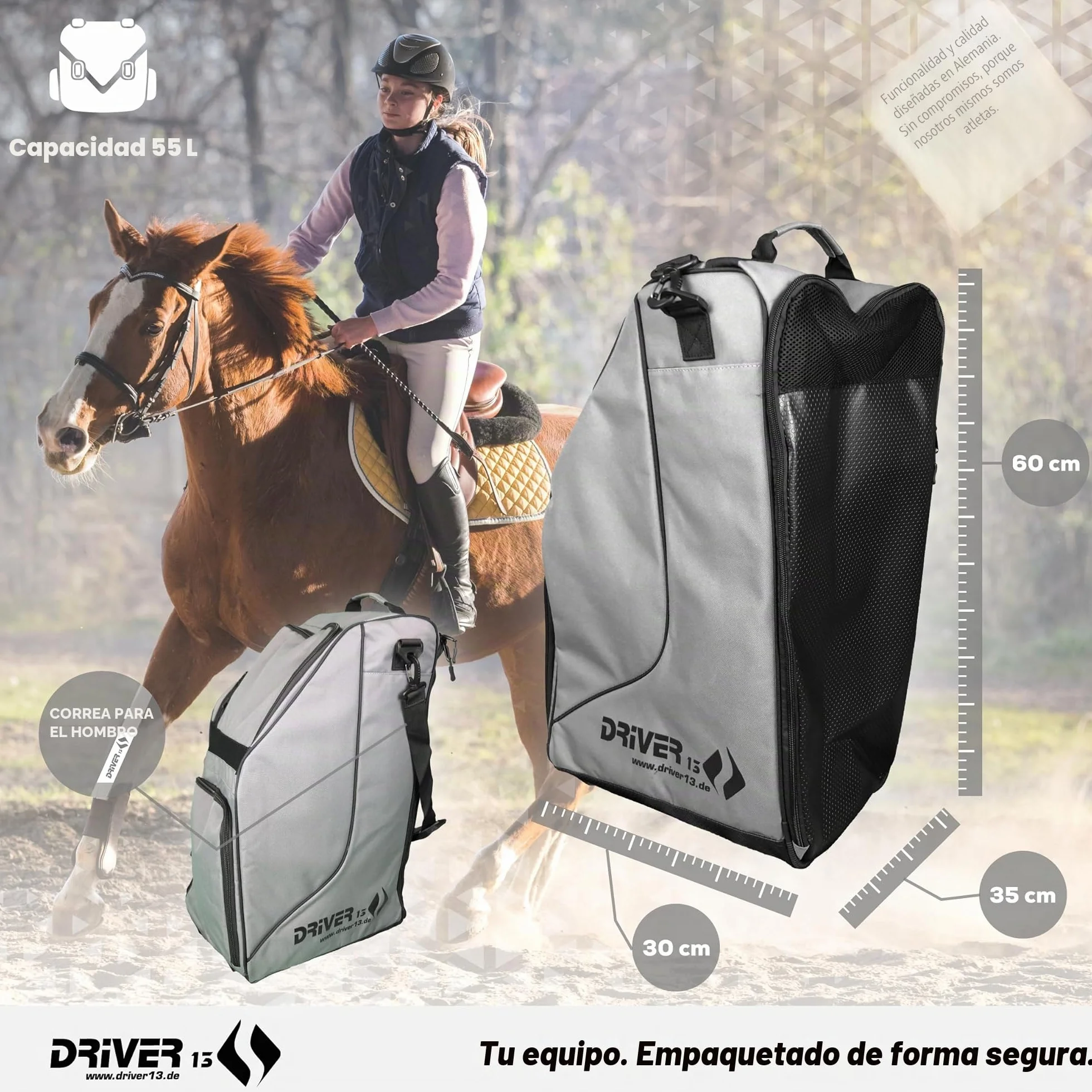Bolsa para Botas de Equitación Deluxe con Compartimento para Casco, 60 cm, 35 x 30 x 60 cm