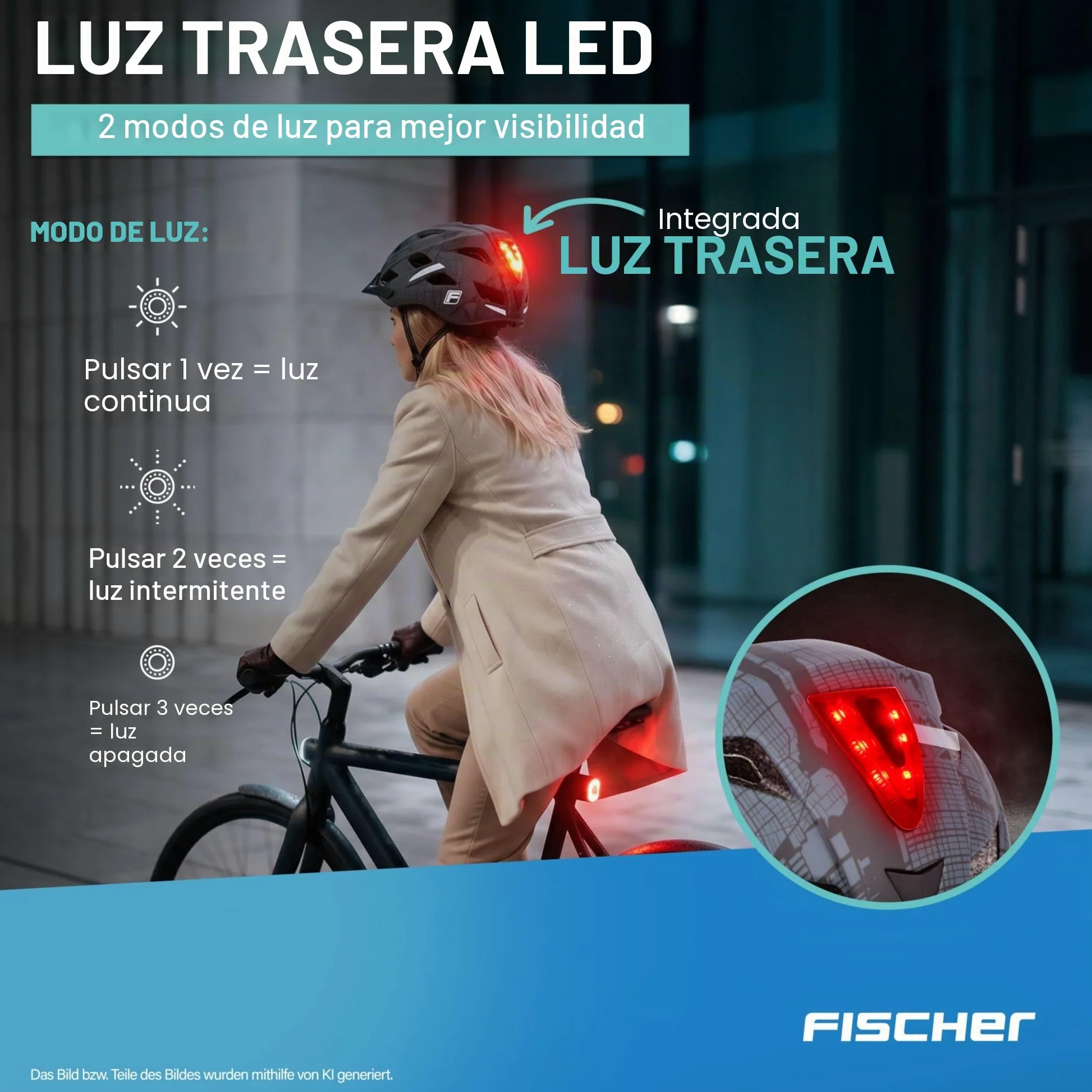 Fischer Urban Plus - Casco de ciclismo con luz trasera LED integrada para hombre y mujer