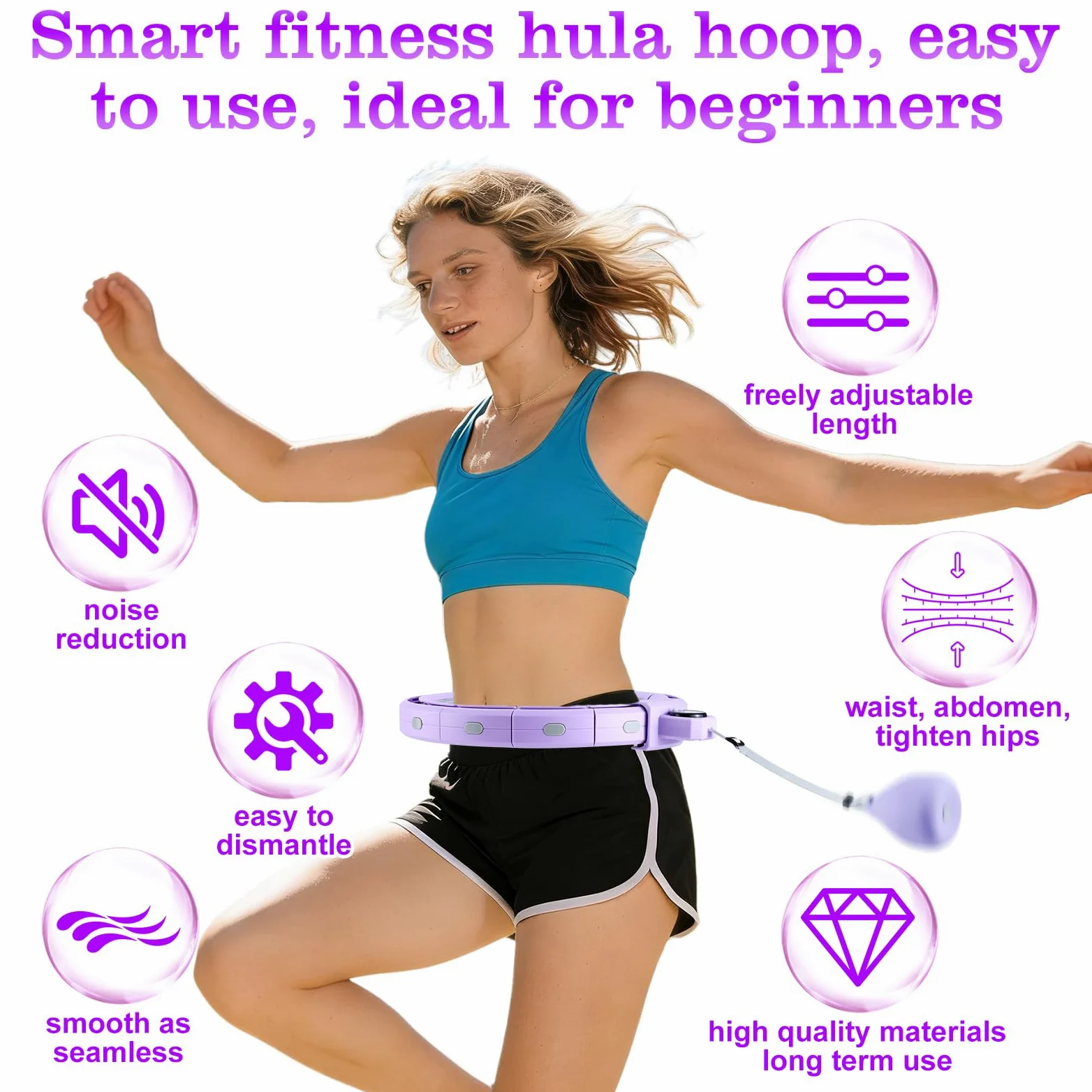 Aro de Hula Hoop Smart para Adultos y Principiantes, aro de Hula Hoop Desmontable con 18 Nudos, Bola de Peso y Contador, para Adelgazar y Ponerse en Forma, para Mujeres y Hombres