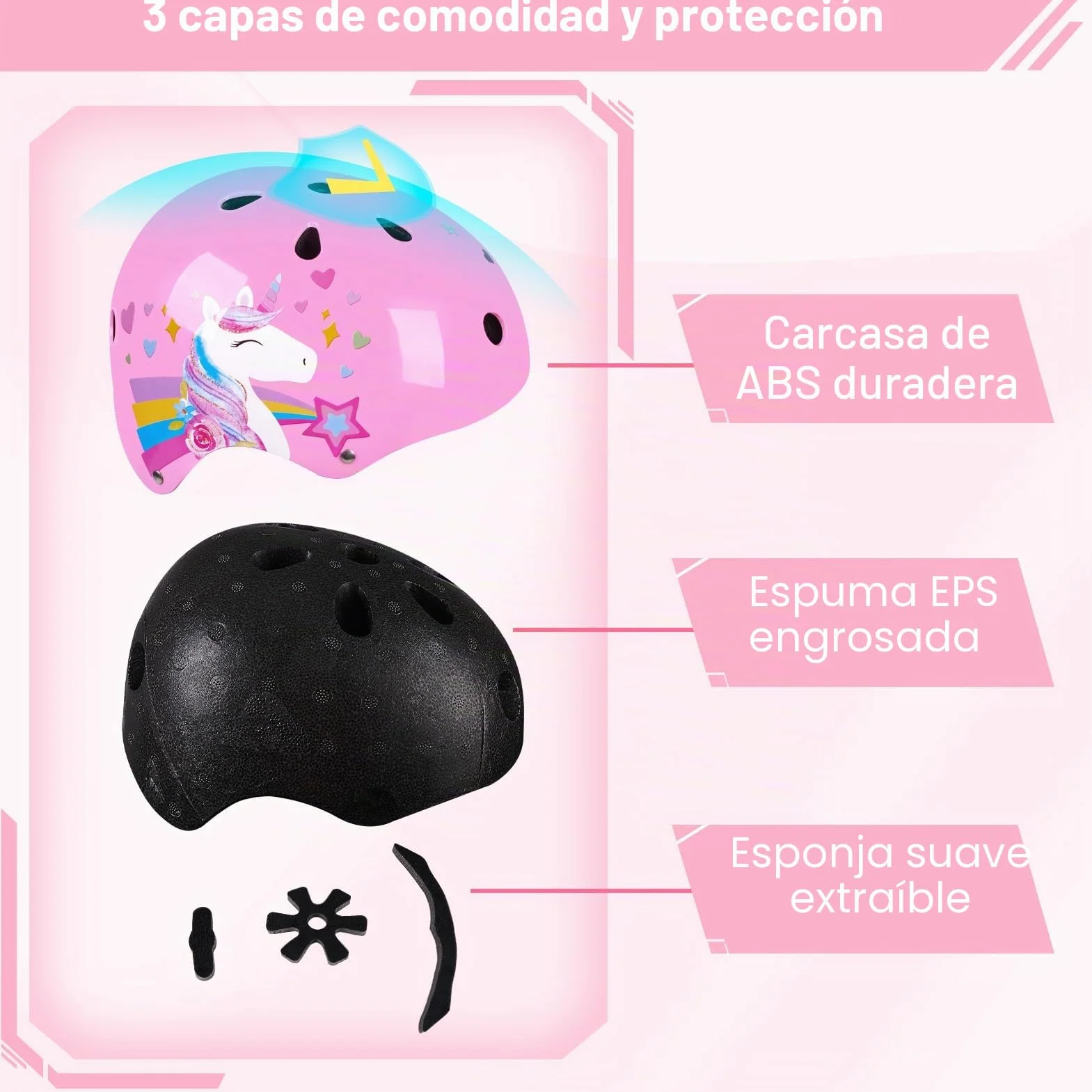 Casco Bicicleta Niños, Unicorn Castle Cascos de Ciclismo para Niños Ajustable Casco Infantil Patinete Rollerskate de 3 a 8 Años
