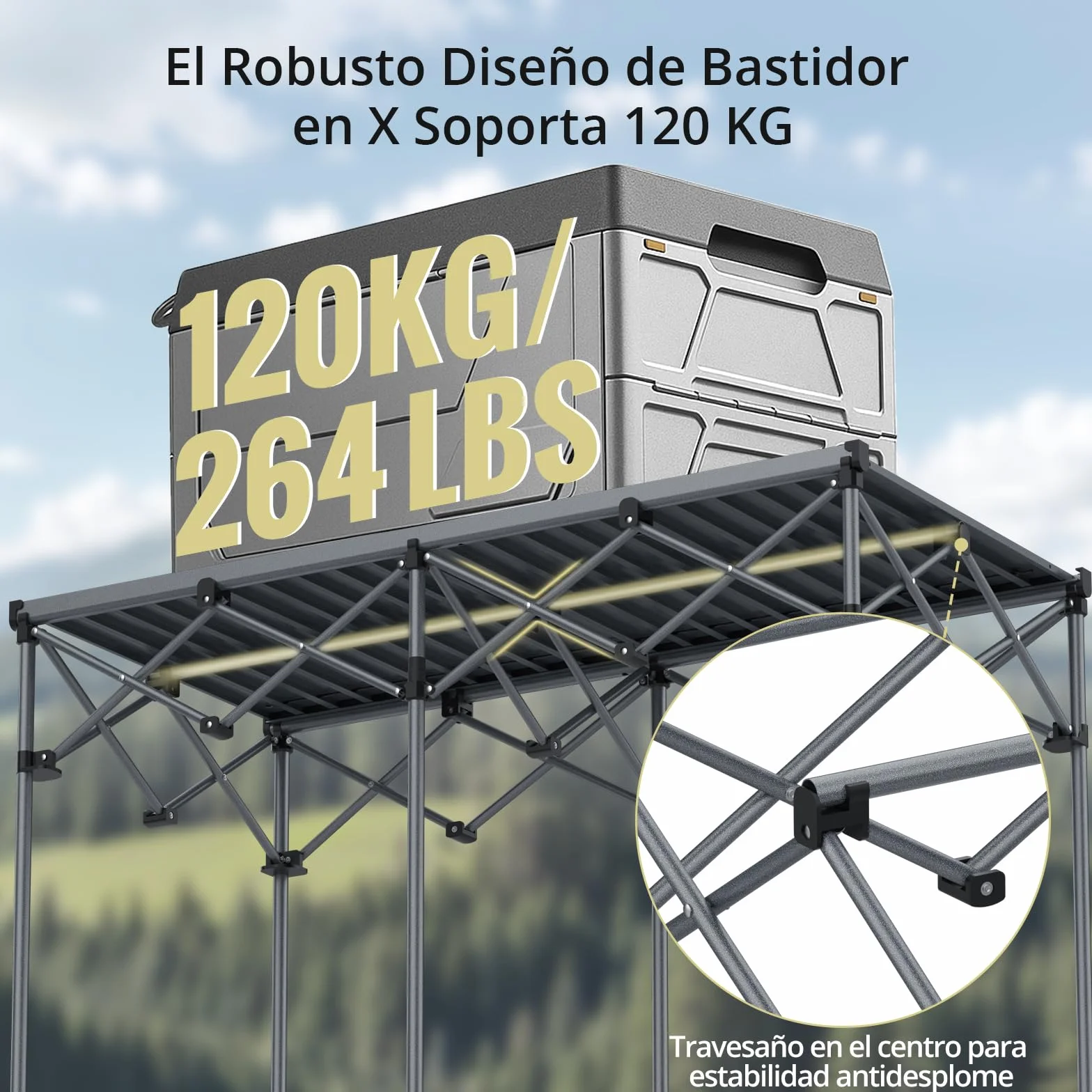Anbte Mesa Camping Plegable 122 x 60 x 74 cm, Mesas de Acampada Portátil Aluminio Impermeable Capacidad de Carga 120 kg para Jardín, Terraza, Picnic,BBQ,Camping Negro