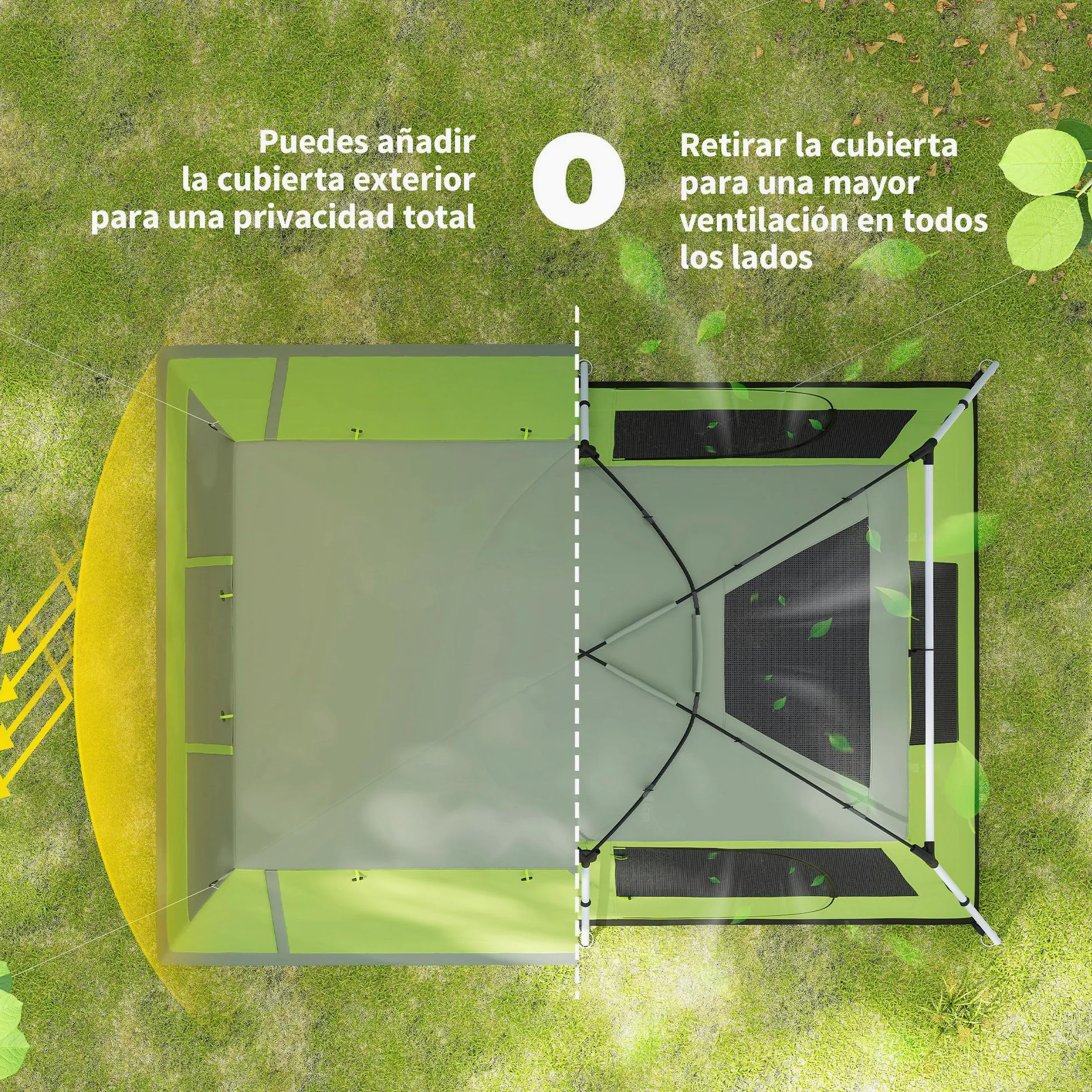 Outsunny Tienda de Campaña Familiar para 4-8 Personas Tienda de Camping Impermeable 2000 mm Tienda de Acampada con Mosquitera Gancho y Bolsa de Transporte Anti-UV 405x305x225 cm Verde