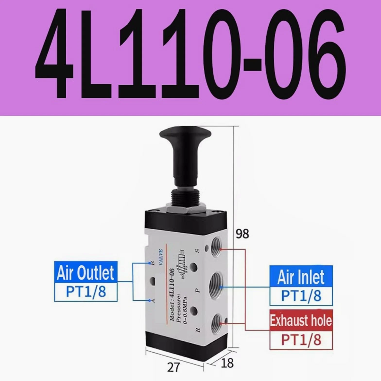 Válvula Push-Pull 3L 3/2 Vías 4L 5/2 Vías