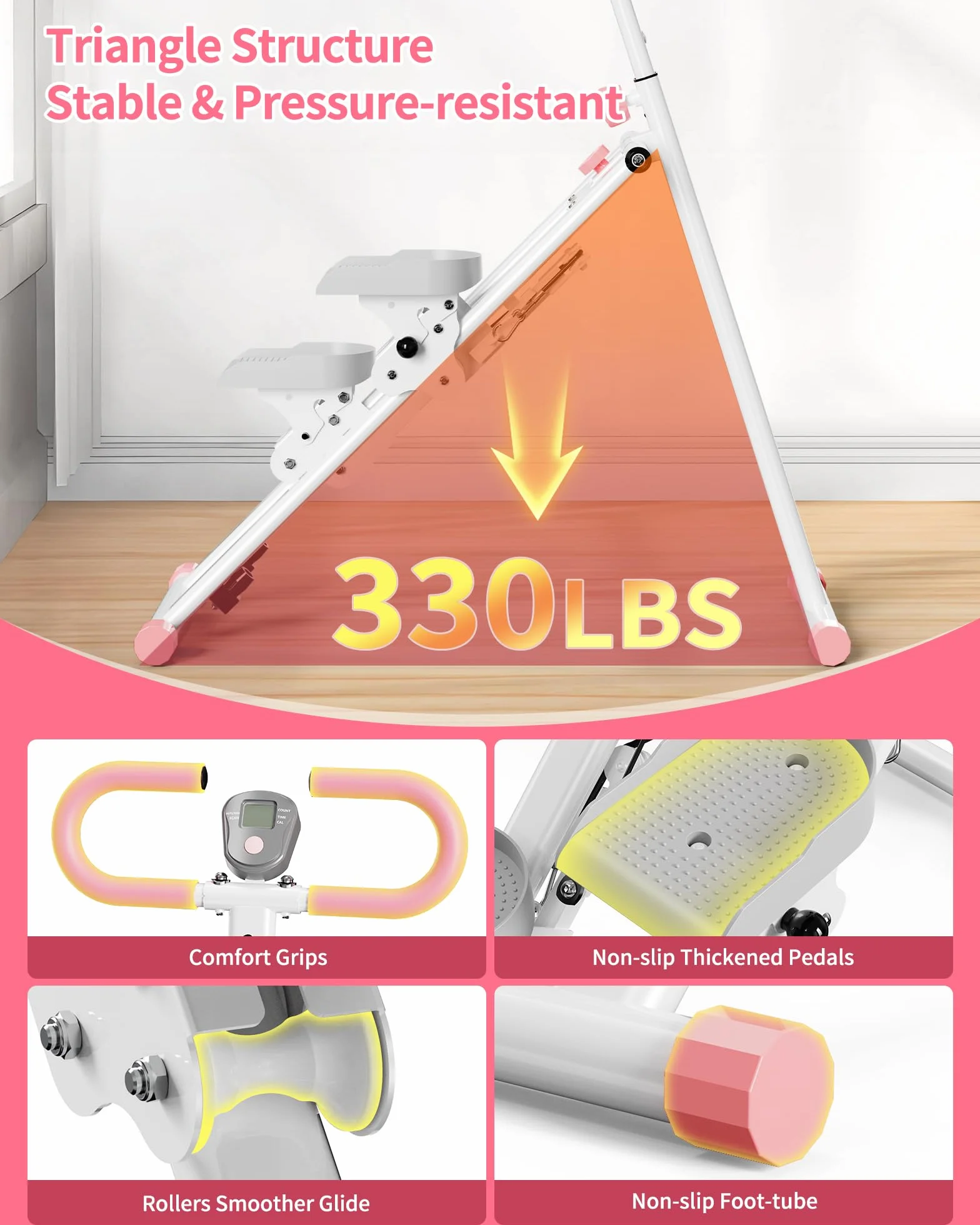 Stepper, Máquina de Step para Casa, Escaladora Vertical con Manillar para Entrenamiento de Cuerpo Completo, Máquina de Subir Escaleras con Estructura Estable y 3 Alturas Ajustables
