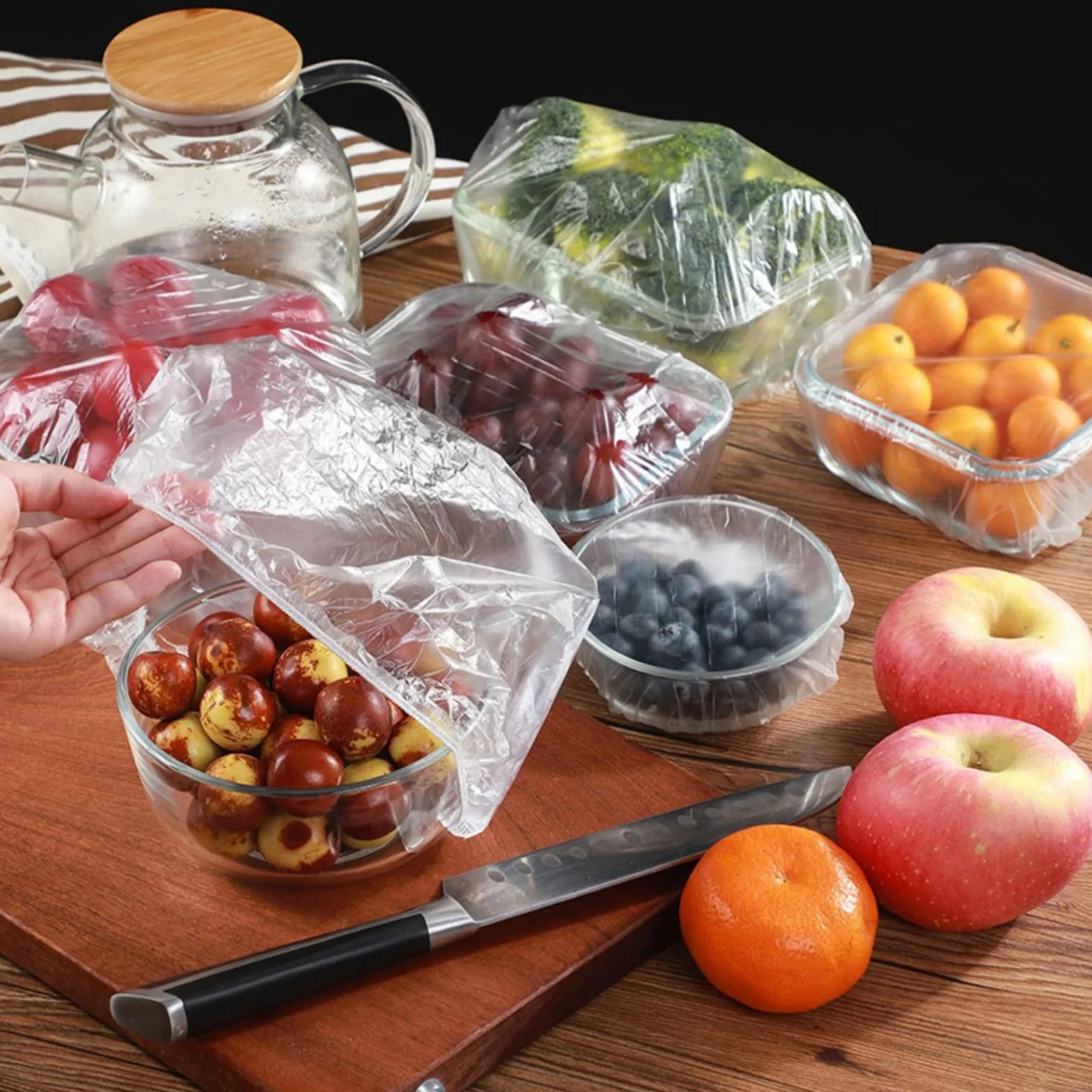 300 Piezas Bolsas de Conservación Fresca Reutilizables Elásticas Almacenamiento Alimentos Transparentes