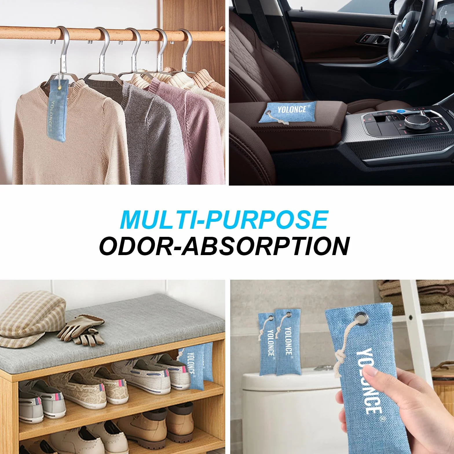 Eliminador de Olores para Zapatos, Bolsa Purificadora de Aire, Desodorante de Zapatos con Carbón Activado (Azul)