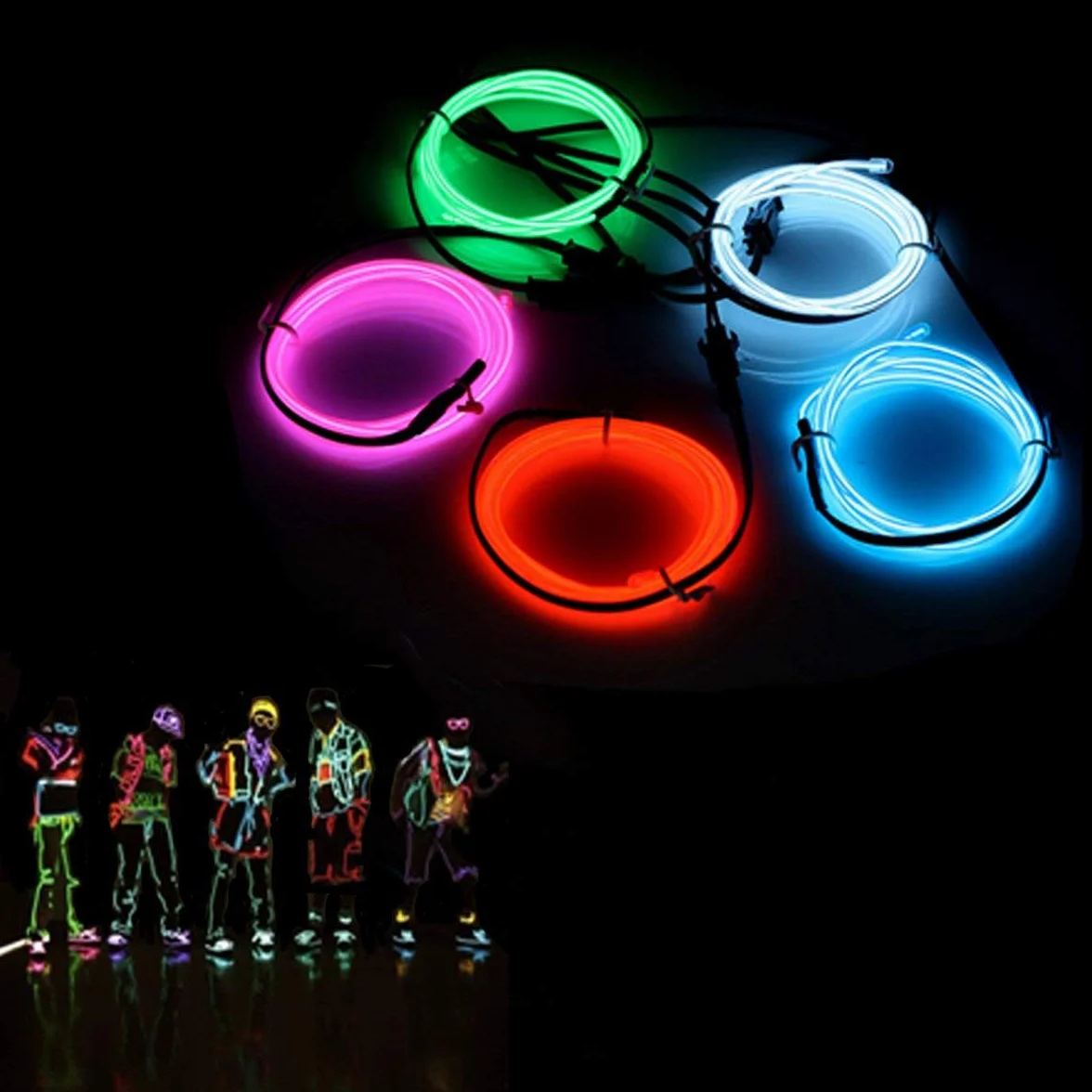 AUDEW EL Wire alambre neón 1M x 5 colores brillante electroluminiscente pila caja
