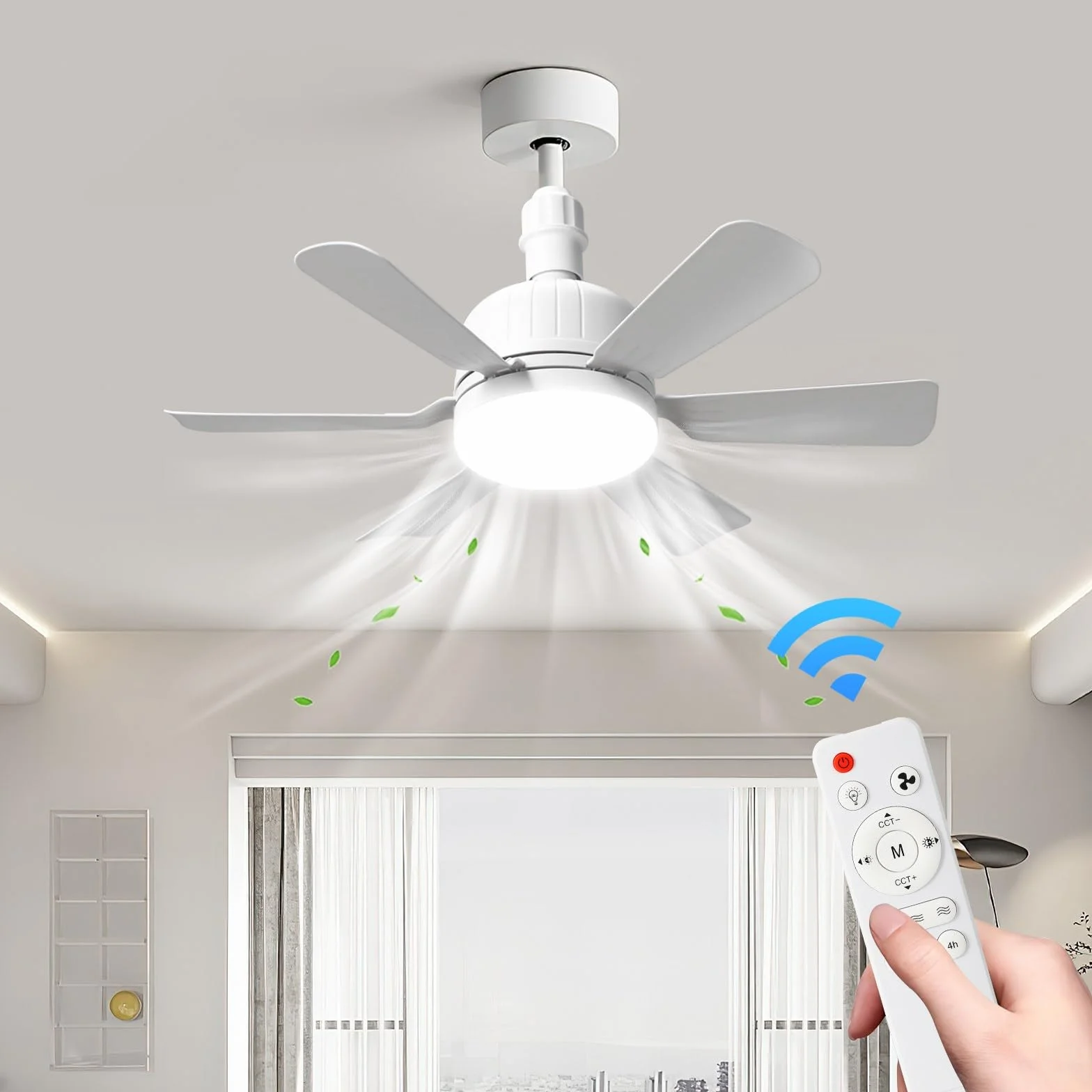 Ventilador de techo con luz LED 24W mando a distancia 3 velocidades silencioso E27