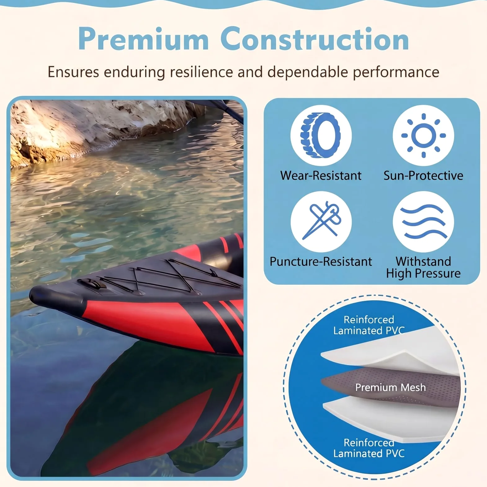 GYMAX Kayak Inflable, Kayak tándem de 12.5 pies y 230 kg con 2 paletas de Aluminio, 2 Asientos Acolchados, reposapiés, 2 Aletas, Bomba de Mano, Bolsa de Transporte y Kit de reparación, Kayak de Pesca