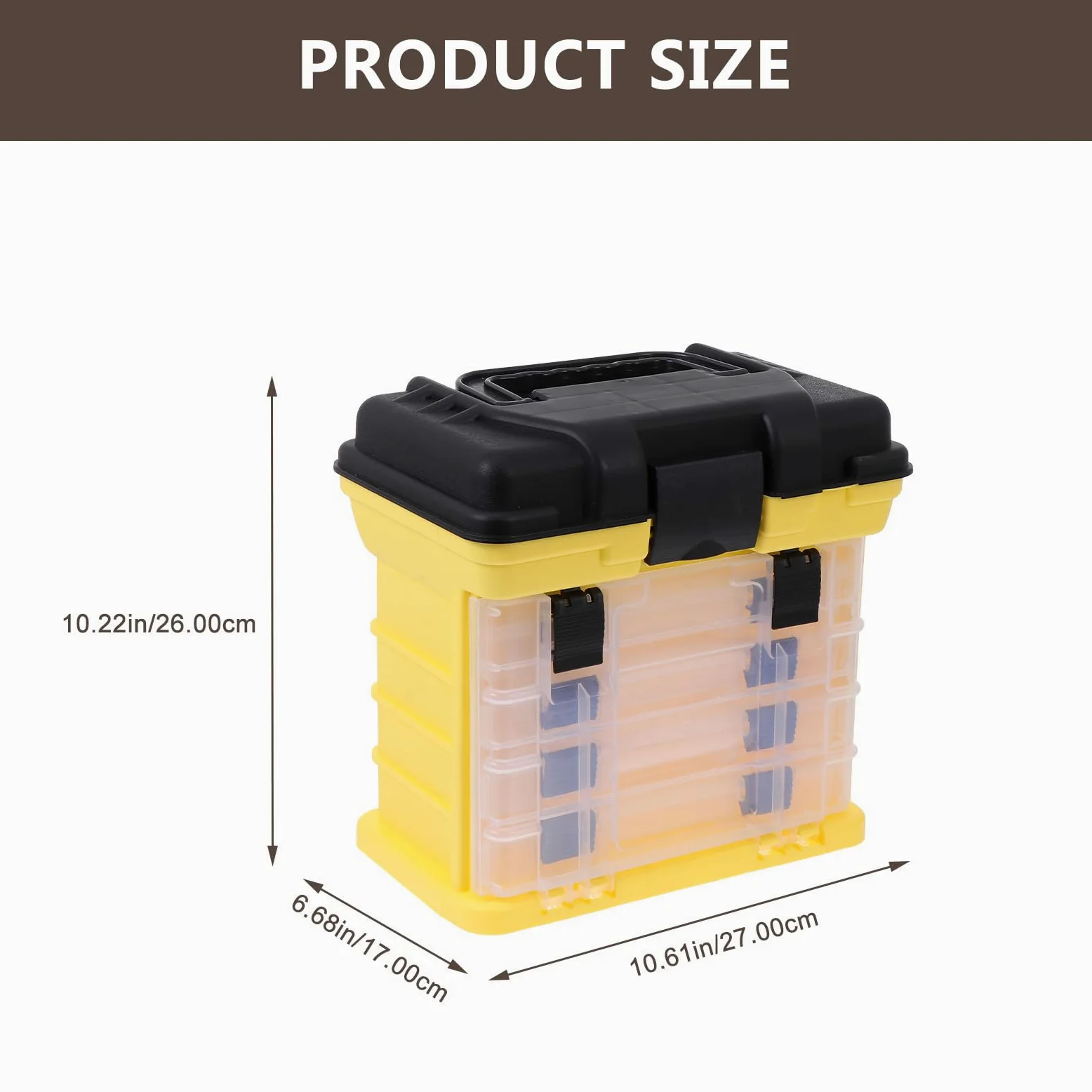 Amosfun Caja de Aparejos de Pesca de 4 Capas, Gran Capacidad, PP Abs | Amarillo, para Señuelos y Accesorios, Fácil de Llevar, Resistente al Desgaste Caídas