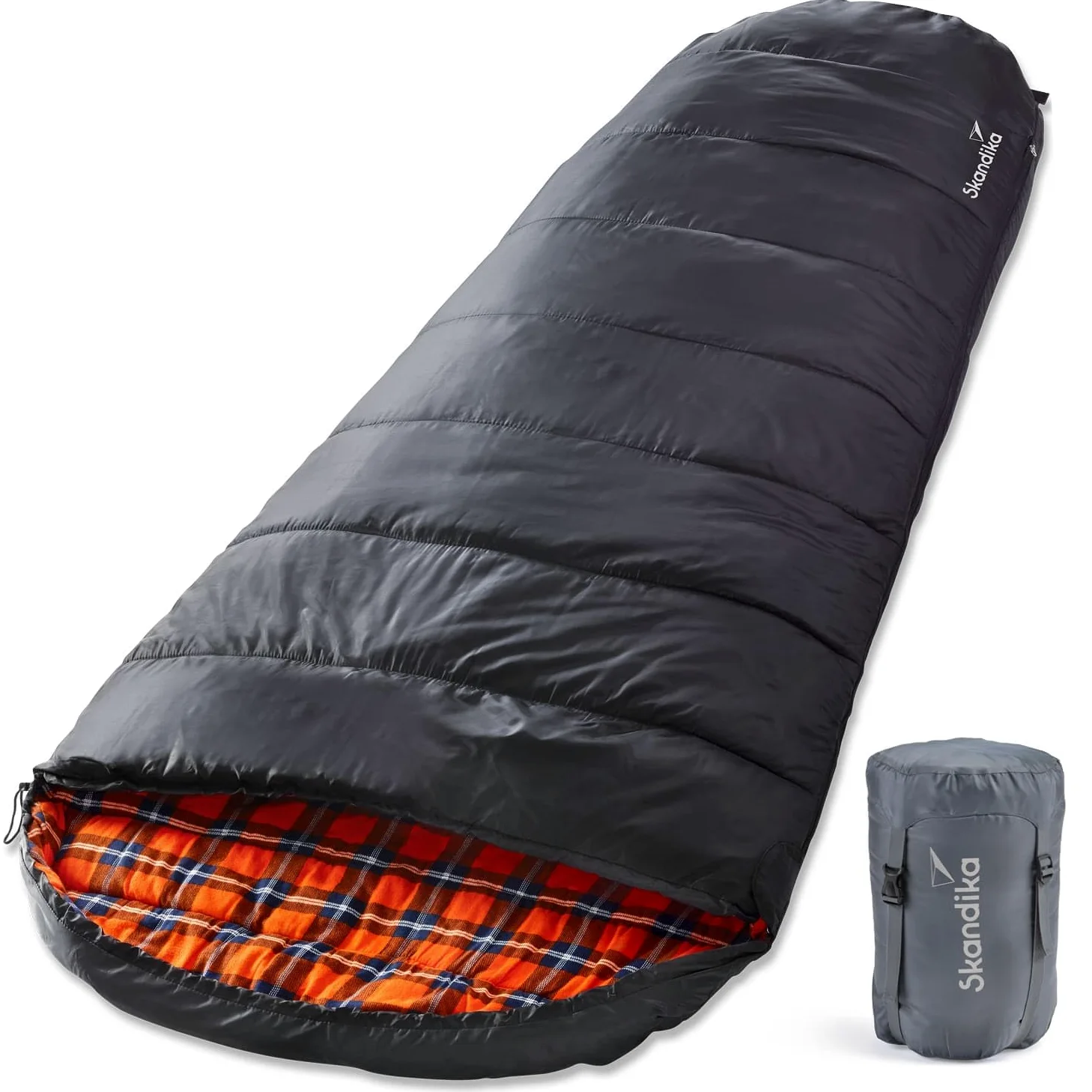 Skandika Saco de dormir Vegas franela | XXL de saco de dormir momia | Sleeping Pod | 220 x 110 cm, ranura para de cremallera, franela de lujo Forro | acoplable (Negro)