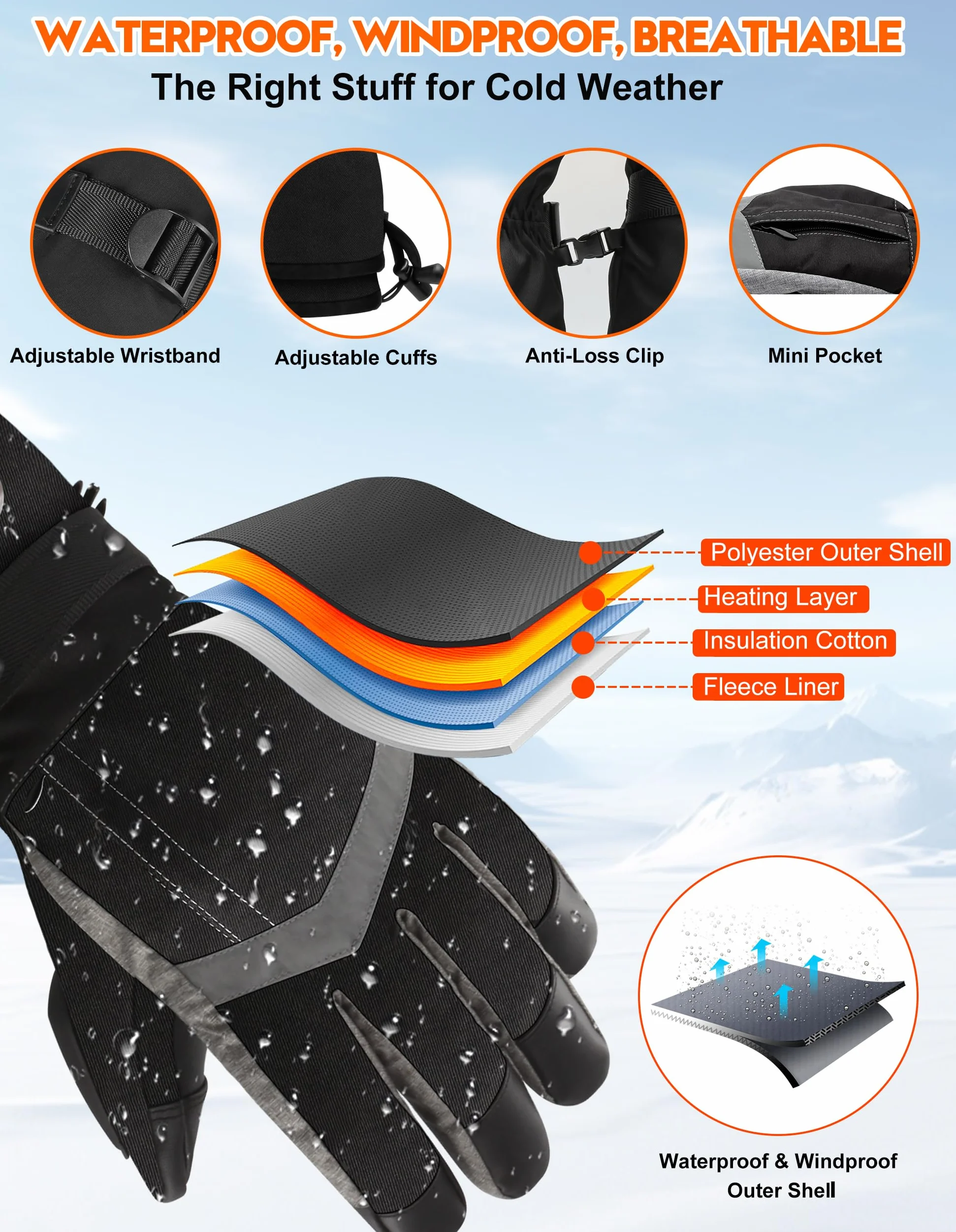 SVPRO Guantes calefactados recargables 5V 6000mAh impermeables resistentes al viento para esquí caza motociclismo