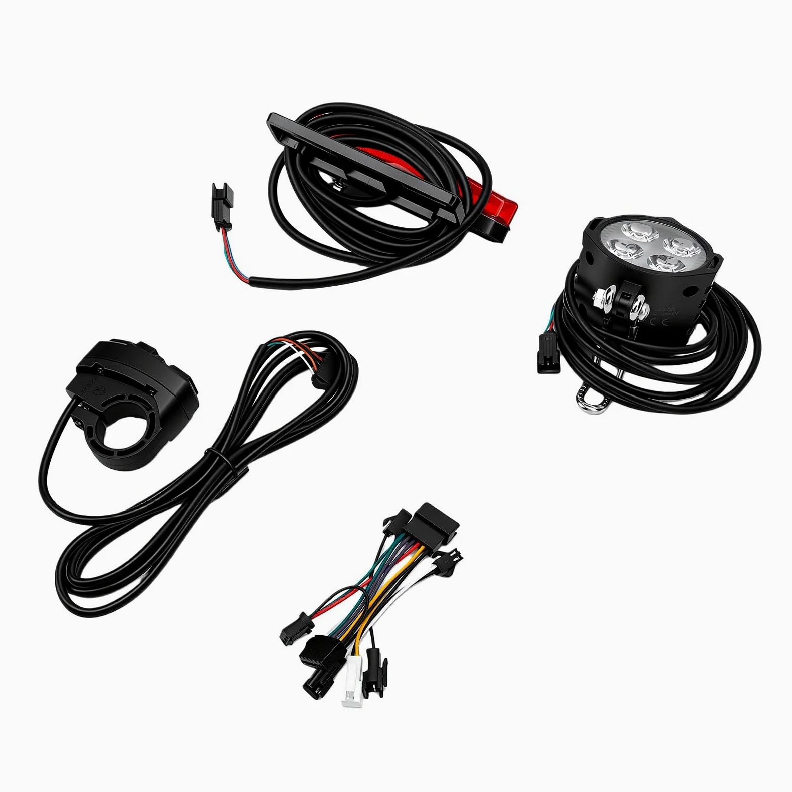 Alomejor Luces para Bicicleta Juego de Luces para Bicicleta Eléctrica con Faro LED y Luz Trasera, Lámpara Delantera de 4 LED de 400 LM con Bocina e Interruptor de Control del Manillar para Viajeros