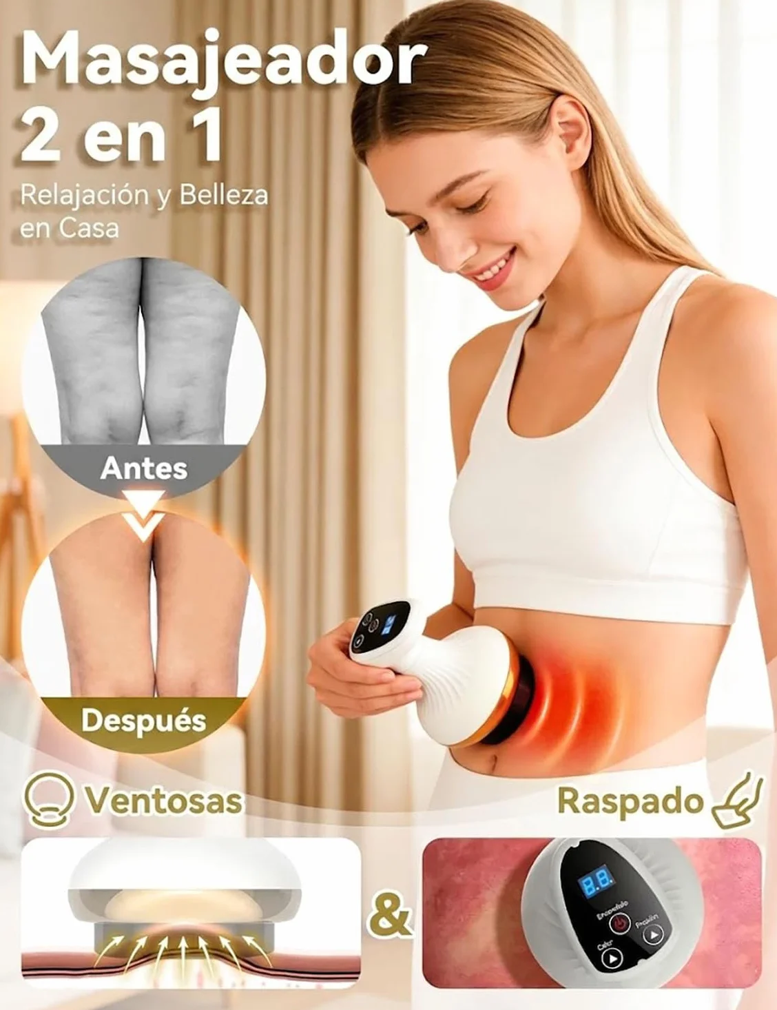 Masajeador Anticelulítico 4 en 1, 6/9 Niveles de Succión, Vacumterapia Reafirmante Corporal