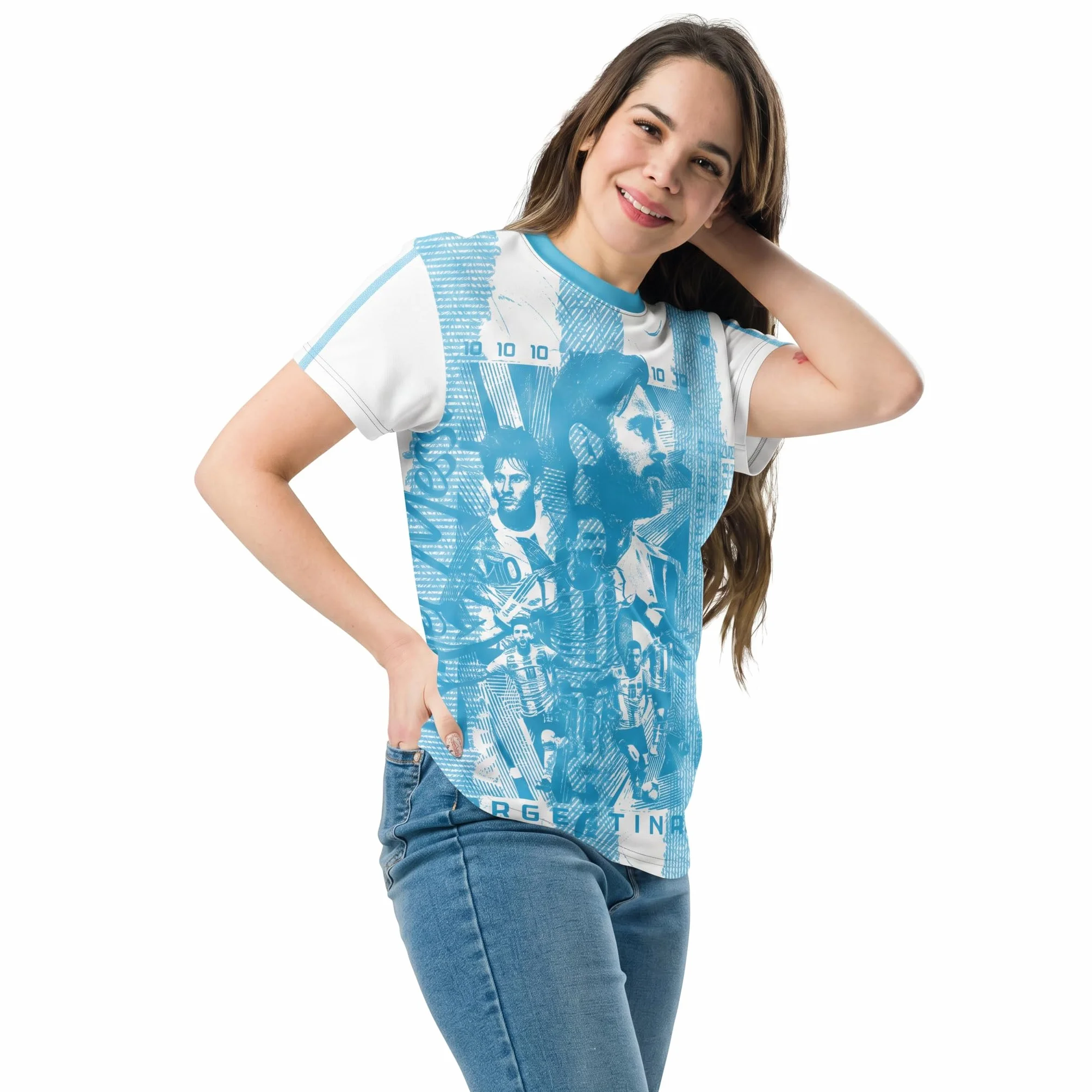 Lionel Messi & Argentina. Camiseta Deportiva, de fútbol. Estilo Deportivo. Unisex. 100% Interlock. Diseño de fantasía. Somos Sportivo Maglietta. CAM0092.